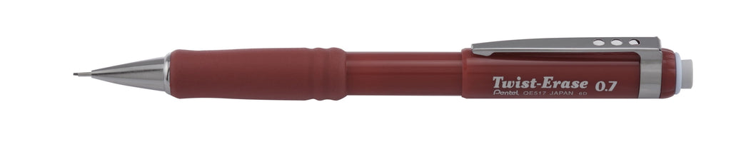 Pentel QE517B Twist-Erase III 0.7 millimeter HB (#2) Mechanical Pencil - Black Lead/Red Barrel