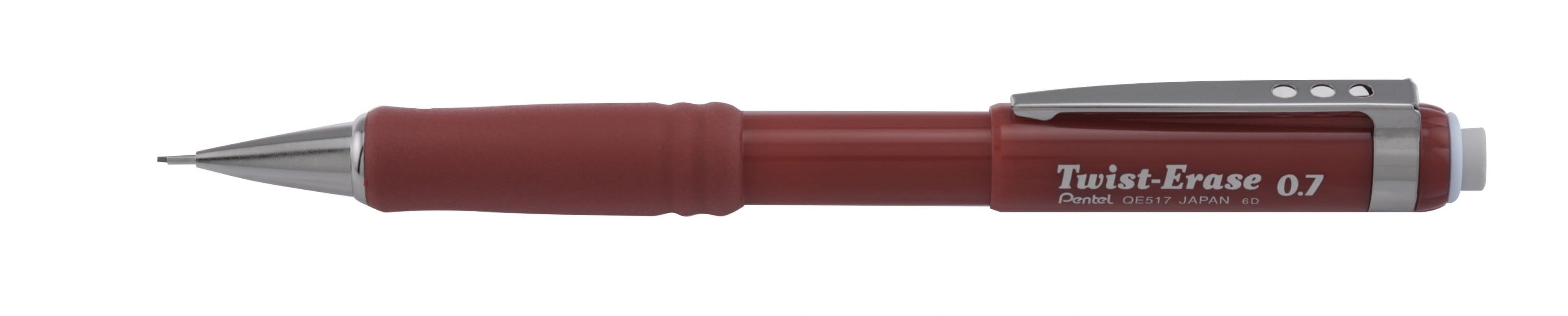 Pentel QE517B Twist-Erase III 0.7 millimeter HB (#2) Mechanical Pencil - Black Lead/Red Barrel