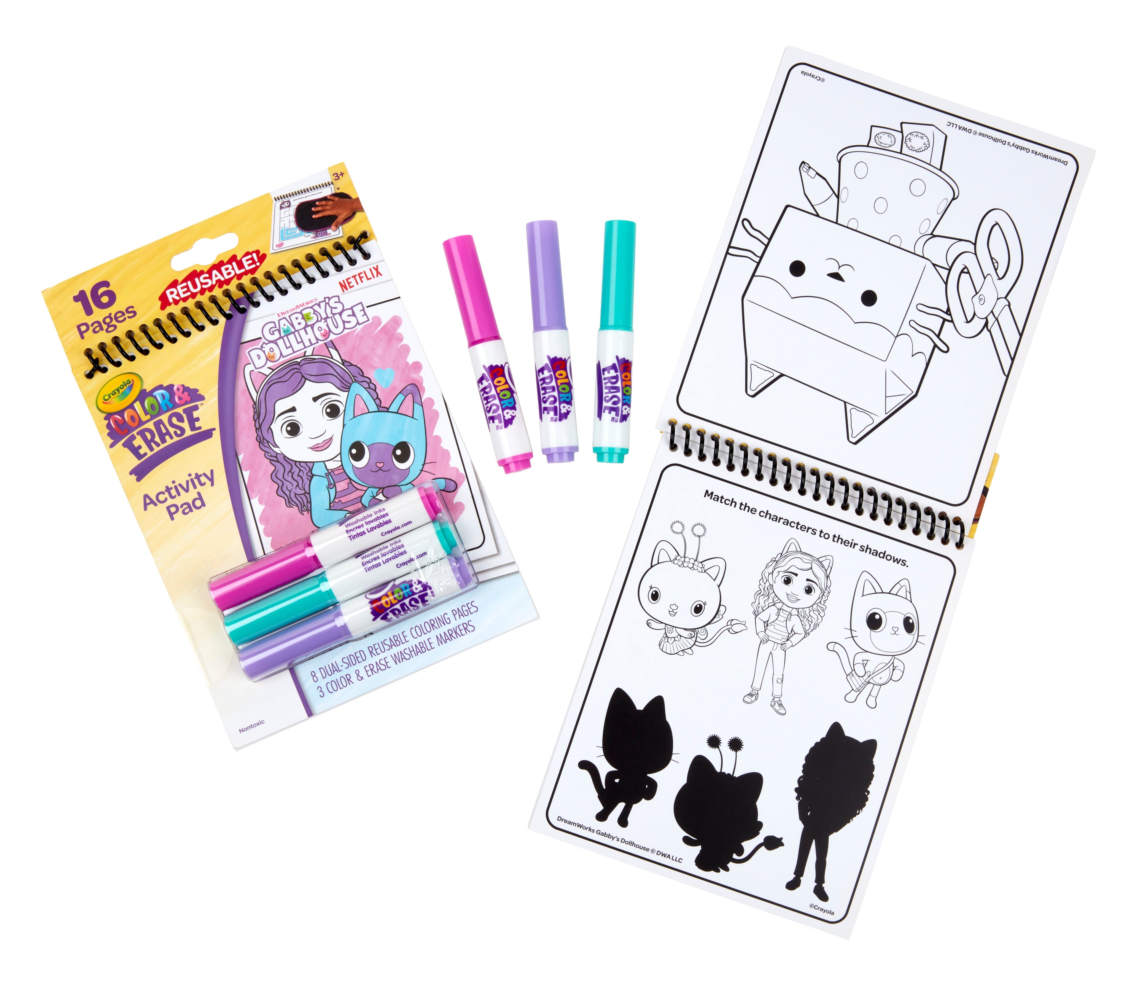 Crayola Gabby's Dollhouse Color & Erase Activity Pad, 8 Color & Erase Coloring Pages, Gift for Kids