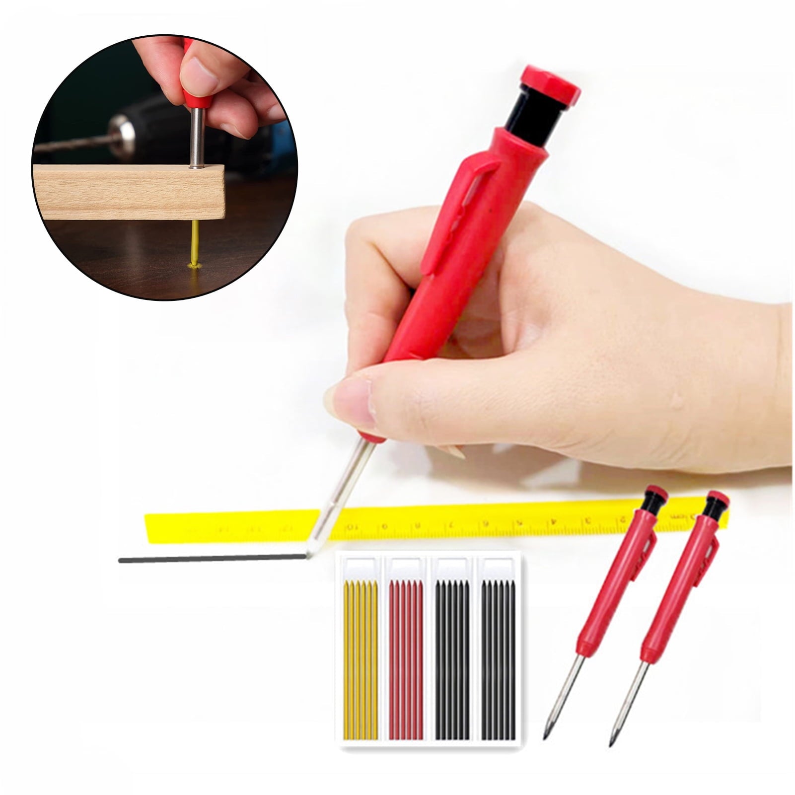 Cheers.US 2.8mm Solid Carpenter Pencils Woodworking Construction Pencils with 6 Pieces Refills,Built-in Sharpener Mechanical Pencil Deep Hole Pencils Marking Tool for Scrolls Scribes Woodworker