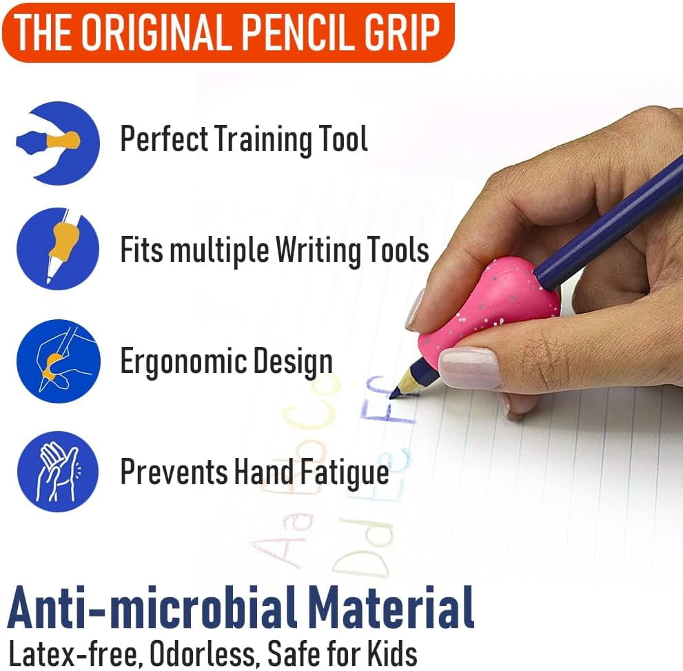 The Pencil Grip Glitter Pencil Grippers 6 Pcs, Pencil Grips for Handwriting, Ergonomic Pen Grip for Righties & Lefties, Pencil Holder for All Ages, Writing Tool with Finger Cushion