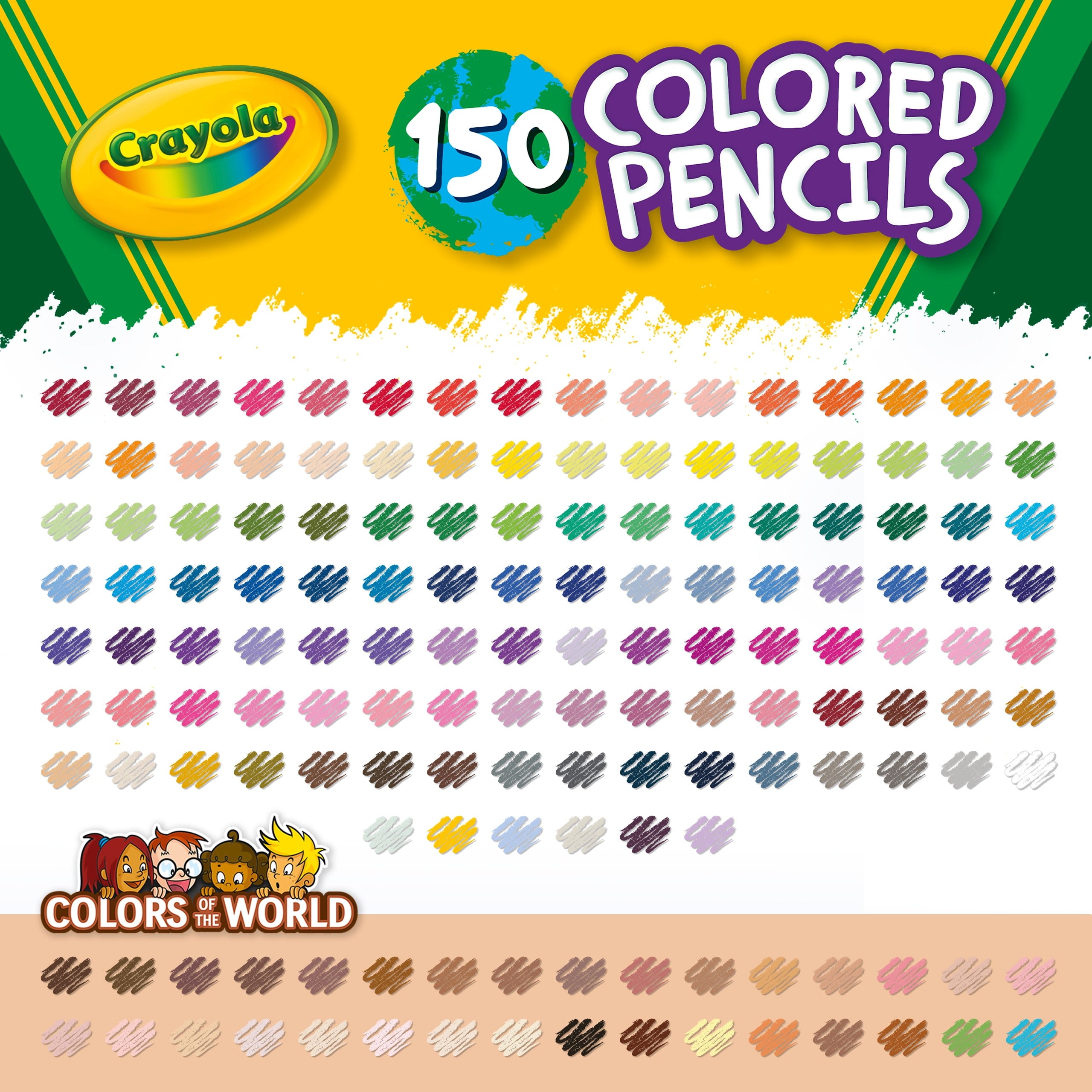 Crayola Colored Pencil Set, Colors of the World, 150 Ct, Back to School Supplies, Teacher Gifts