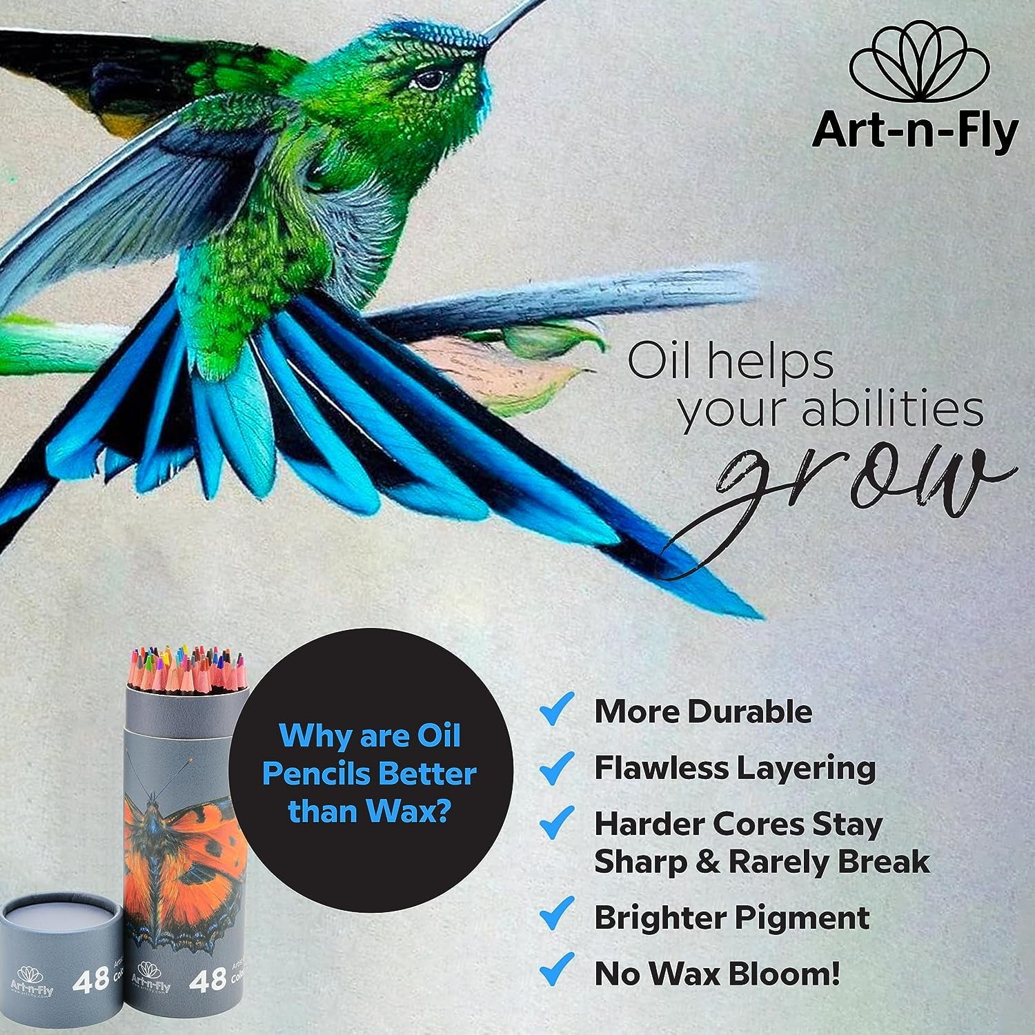 Oil Pastel Pencils for Artists 48 ct - Oil Based Colored Pencils - Drawing, Sketching and Adult Coloring - Soft Core Art Coloring Pencils Set with Skin Tone