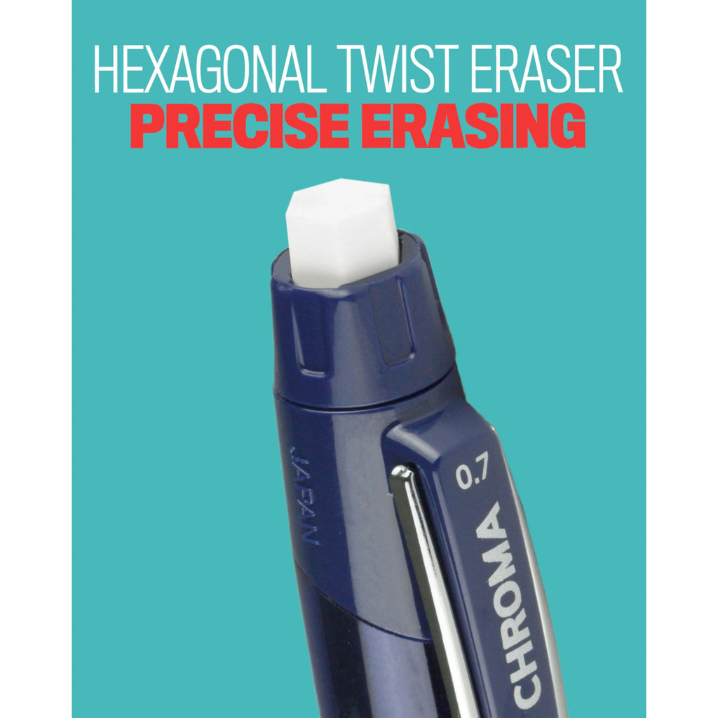 uni-ball CHROMA Mechanical Pencils HB, #2 Lead - 0.7 mm Lead Diameter - Red Lead - Light Blue, Red Barrel - 2 / Pack