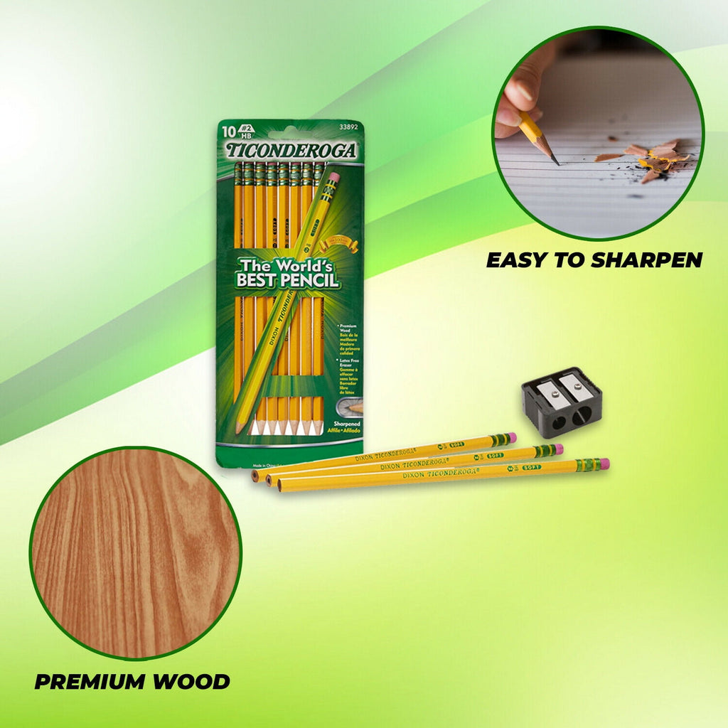 Ticonderoga Pencils #2 Soft Sharpened 10 Ct. Free Sharpener 1 Pack