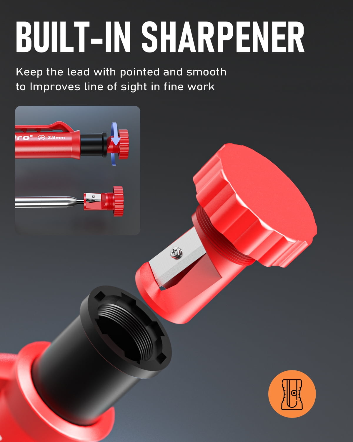 Nicpro 2Pcs 2.8 mm Carpenter Pencils, Mechanical Pencils Set with 26 Refills, 1 Sharpener, Woodworking Pencils for Architect (Black, Red, Yellow)