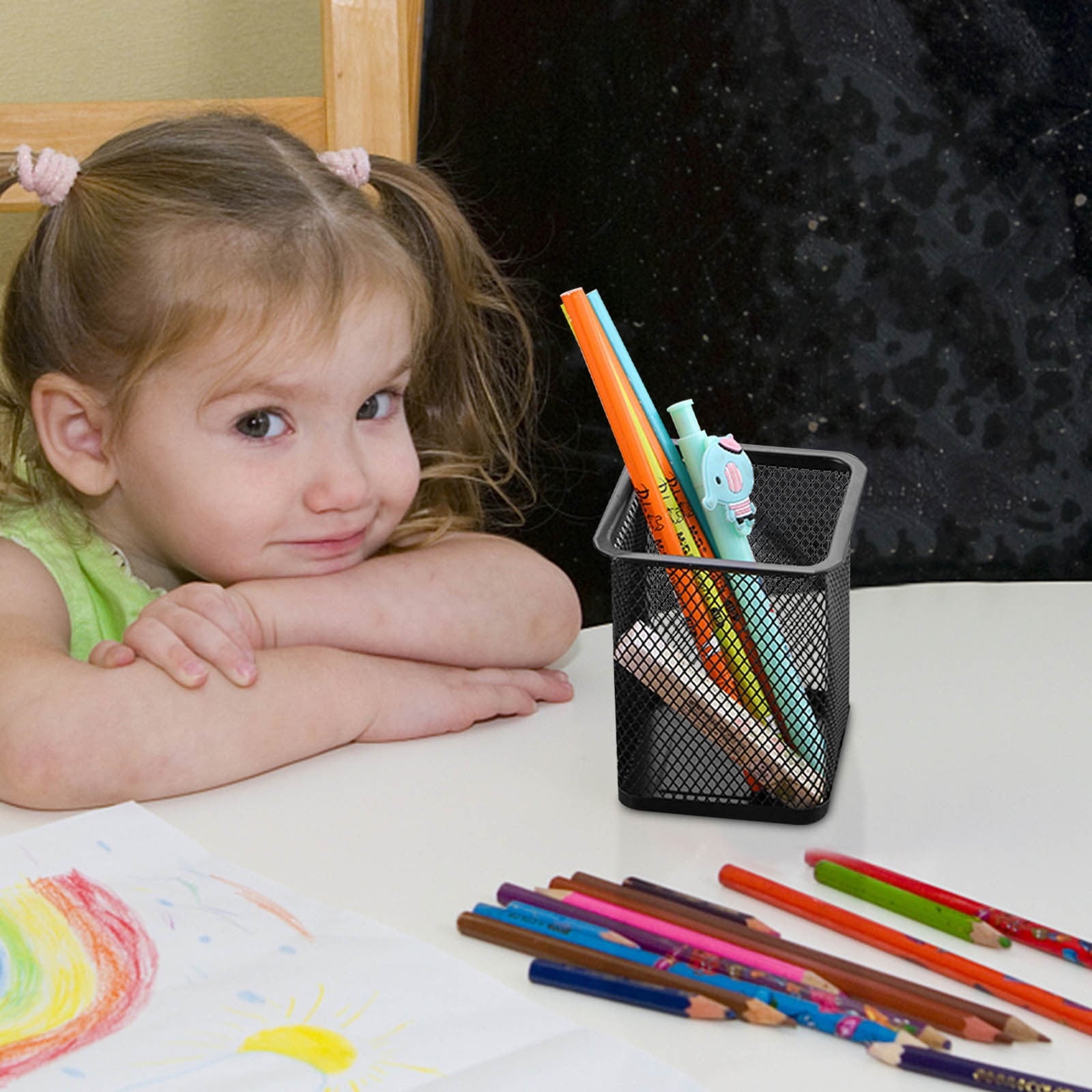 Lilixerw Square Pen Holders Metal Mesh Pencil Holders Pen Cup Marker Holder,Stationery Office Desk Organizer for Home Office