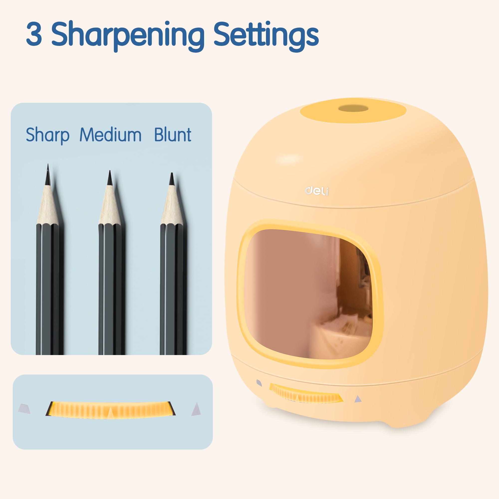 Deli Electric Pencil Sharpener,Suitable for No.2 Pencils Colored Pencils, USB & Battery Operated, Yellow