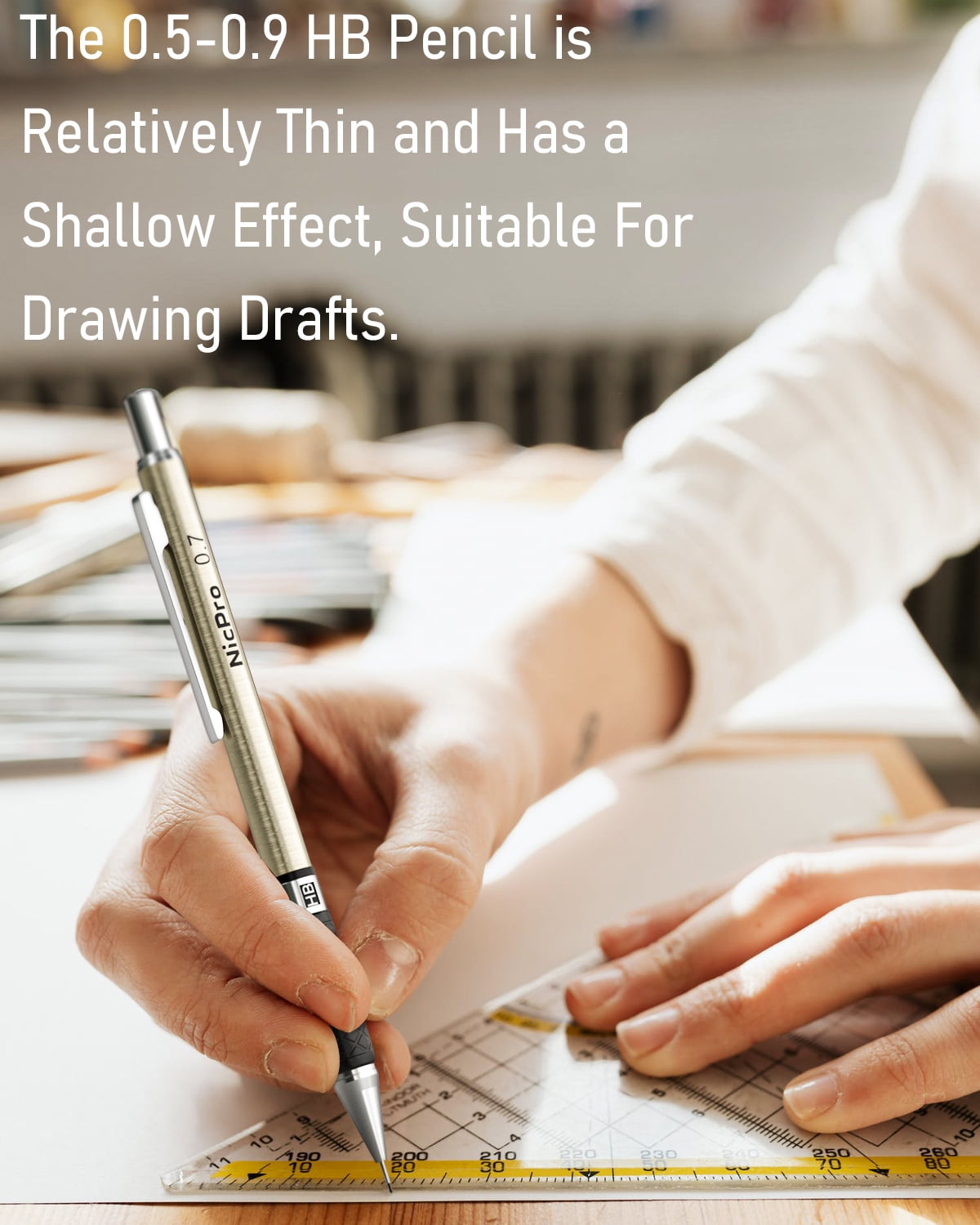 Nicpro 6 Pcs Art Mechanical Pencils Set in Leather Case, 0.5, 0.7, 0.9 mm, 2mm Metal Drafting Pencils, with 15 Tube (4B 2B HB 2H 4H)Lead Refills (Black &Colors)