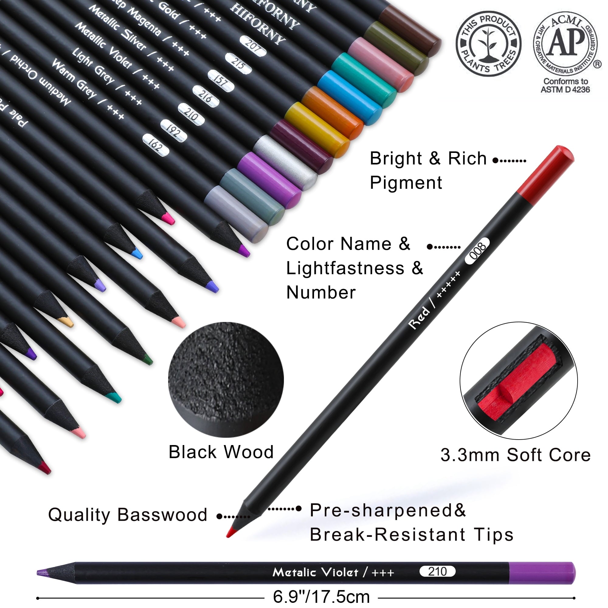 HIFORNY Premium Black Edition Colored Pencils for Adults Coloring – 72 Coloring Pencils with Smooth Pigments,Artists Soft Core,Drawing Pencils Art Supplies for Adults Beginners