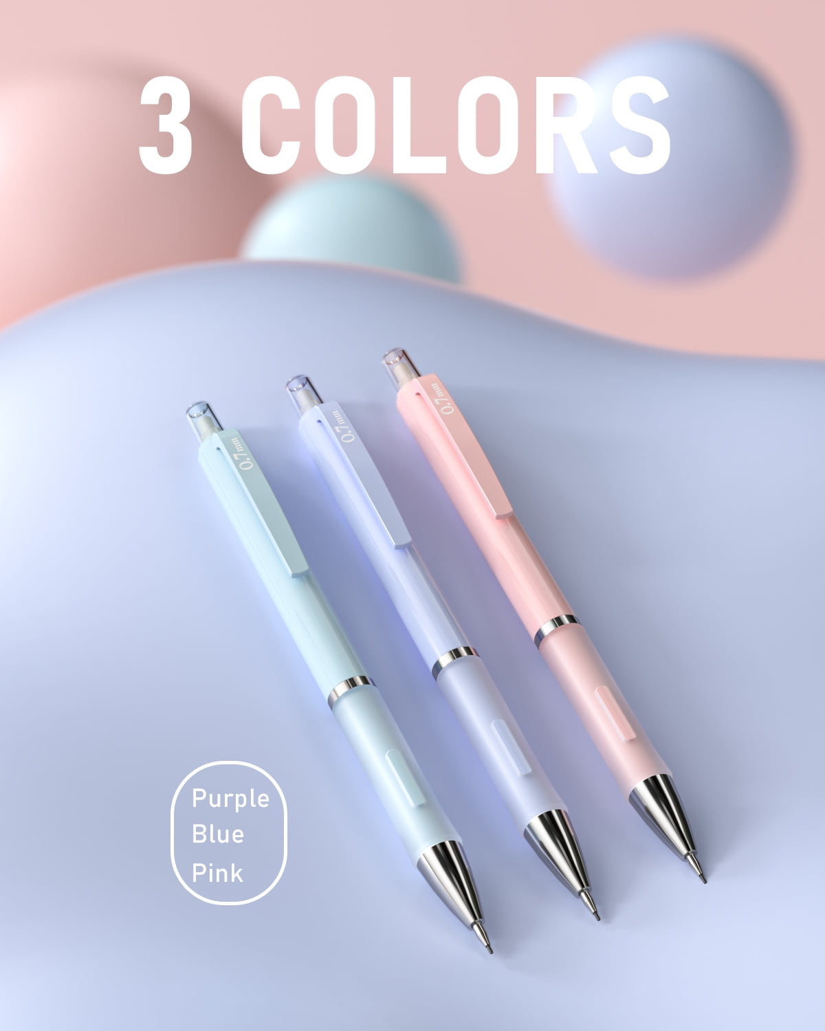 Nicpro 3PCS Pastel Mechanical Pencil Set with Case, 0.7 mm Pencils with 6 Tube HB Lead Refill, 3PCS Eraser, 9PCS Eraser Refill