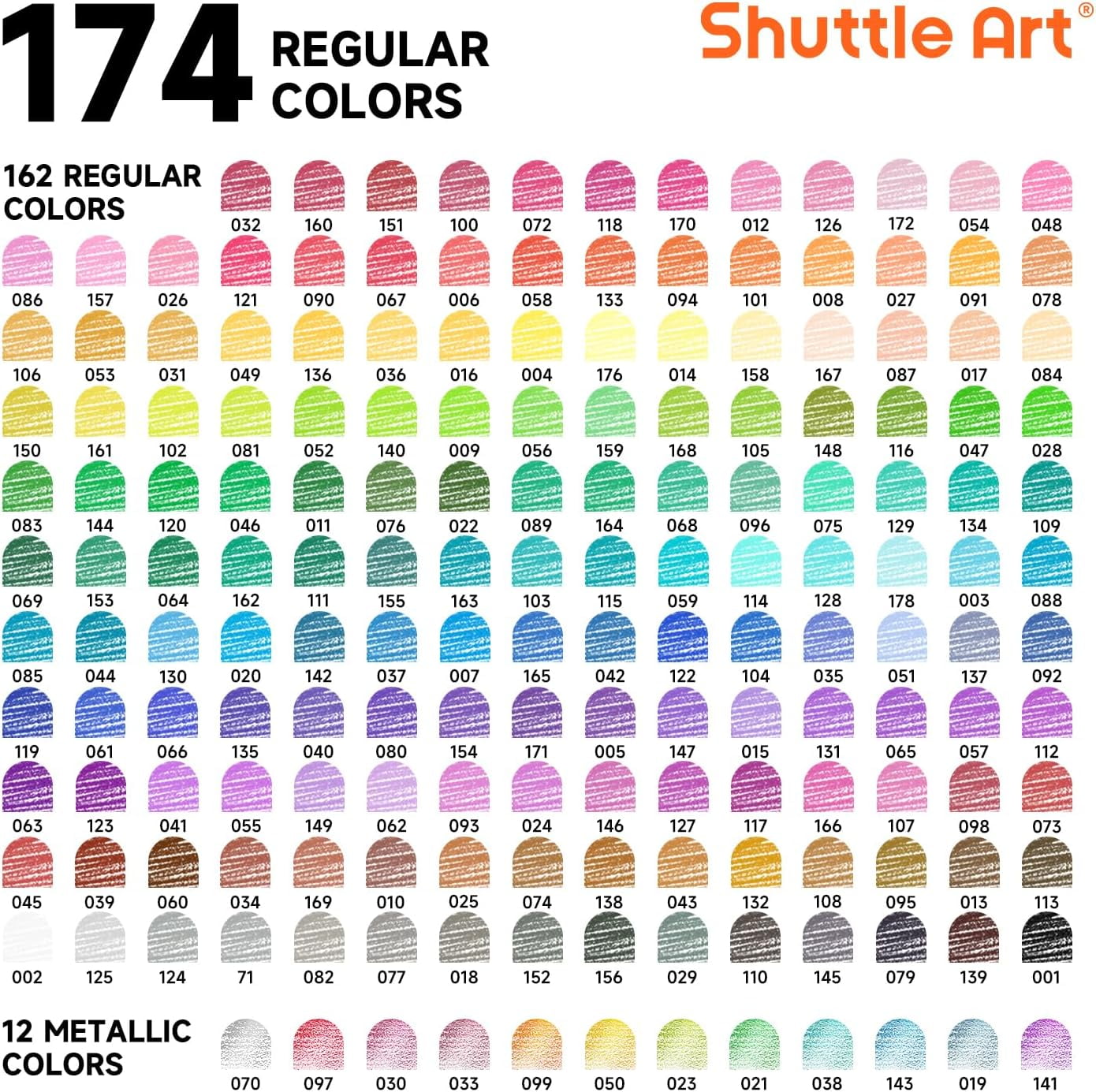 174 Colors Professional Colored Pencils, Shuttle Art Soft Core Coloring Pencils Set with 1 Coloring Book,1 Sketch Pad, 4 Sharpener, 2 Pencil Extender, Perfect for Artists Kids Adults Coloring