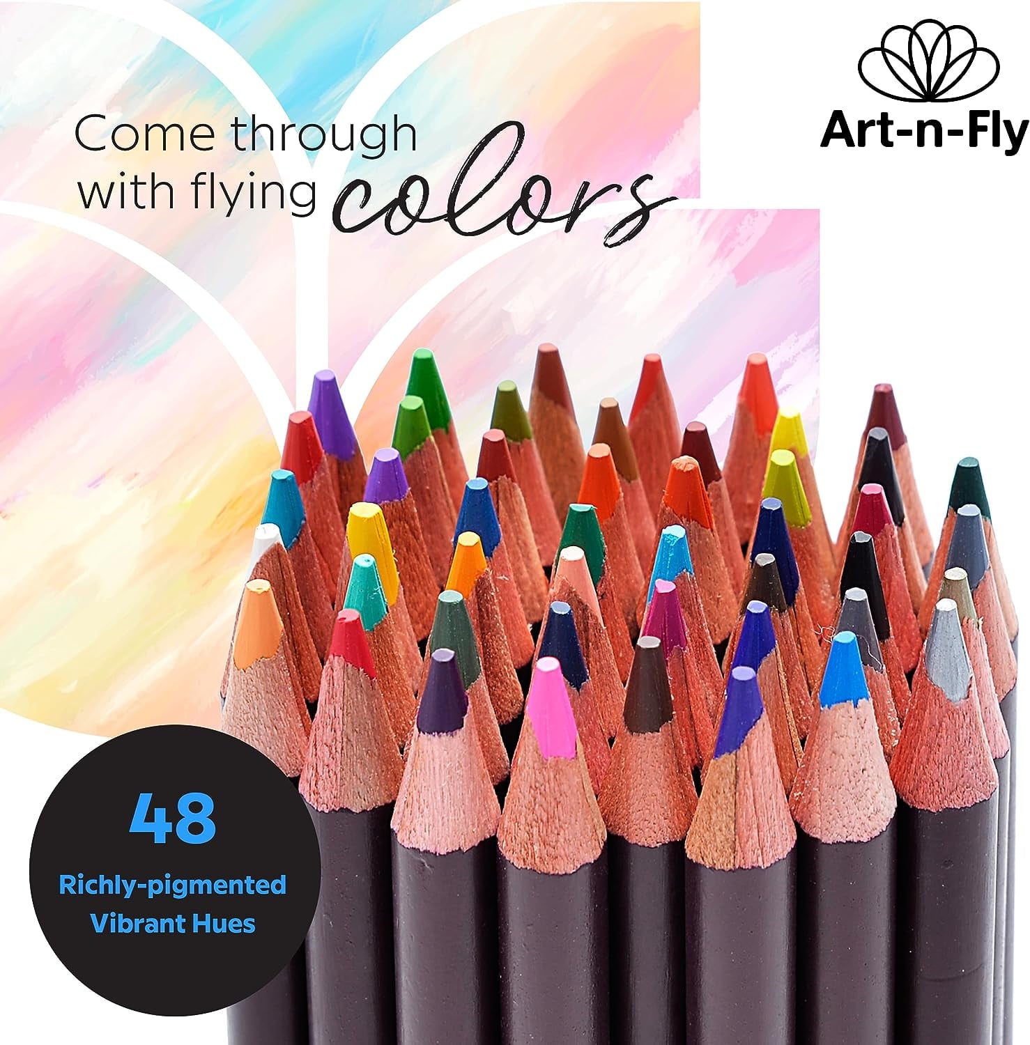 Oil Pastel Pencils for Artists 48 ct - Oil Based Colored Pencils - Drawing, Sketching and Adult Coloring - Soft Core Art Coloring Pencils Set with Skin Tone