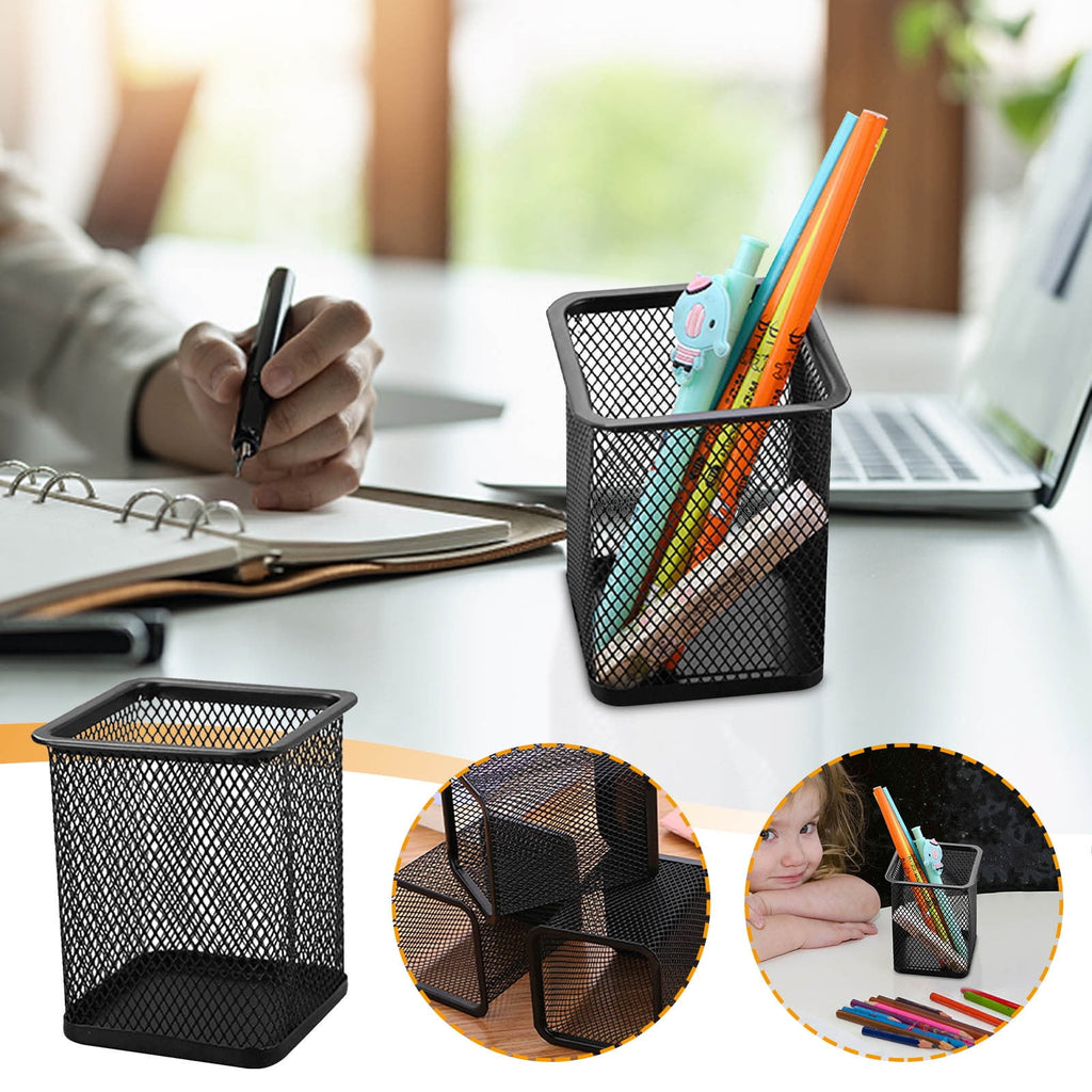 Lilixerw Square Pen Holders Metal Mesh Pencil Holders Pen Cup Marker Holder,Stationery Office Desk Organizer for Home Office