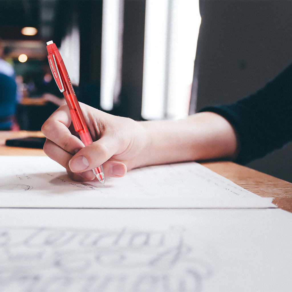 uni-ball CHROMA Mechanical Pencils HB, #2 Lead - 0.7 mm Lead Diameter - Red Lead - Light Blue, Red Barrel - 2 / Pack