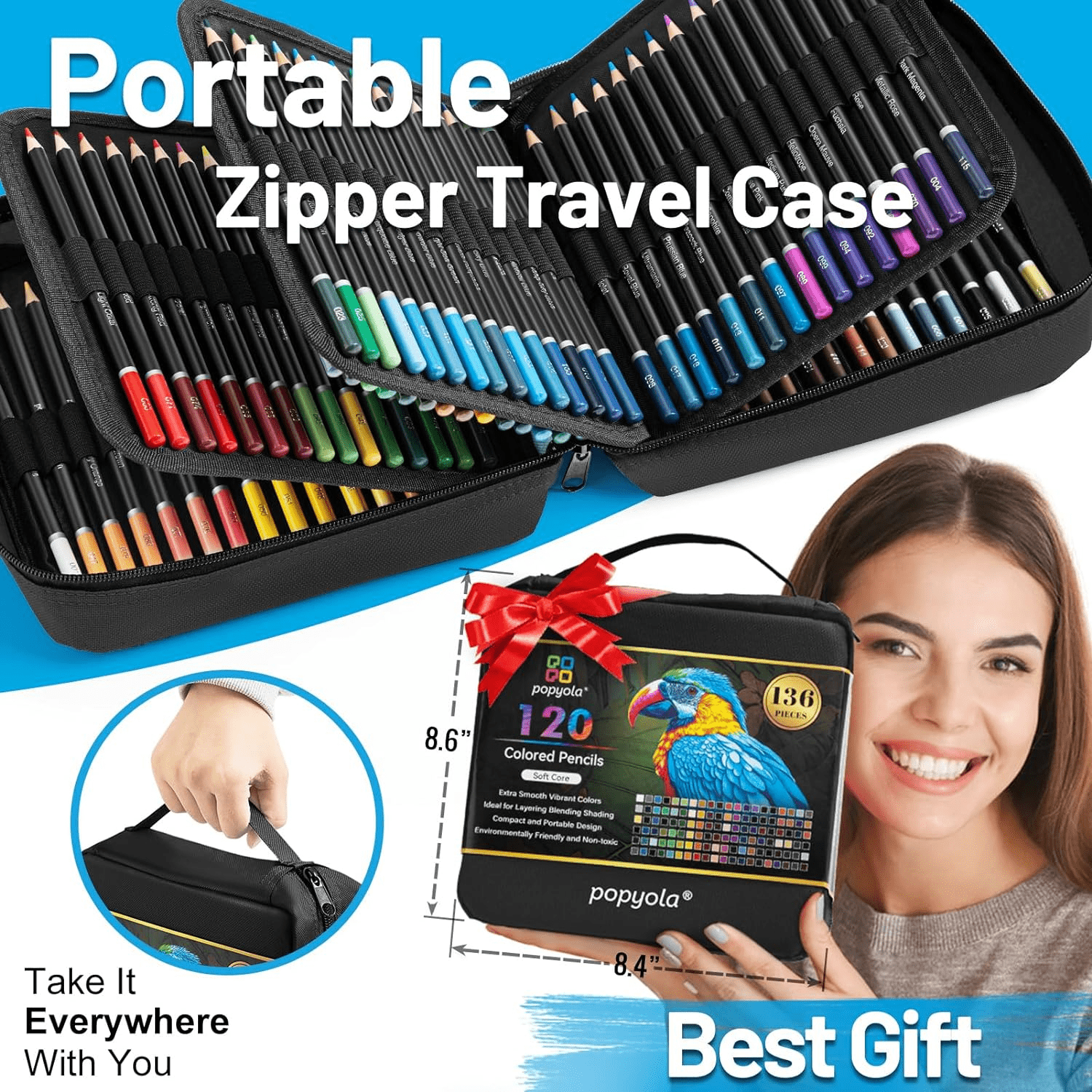 Vigorfun 136-Pack Black Colored Pencils Set with Art Supplies（Black）