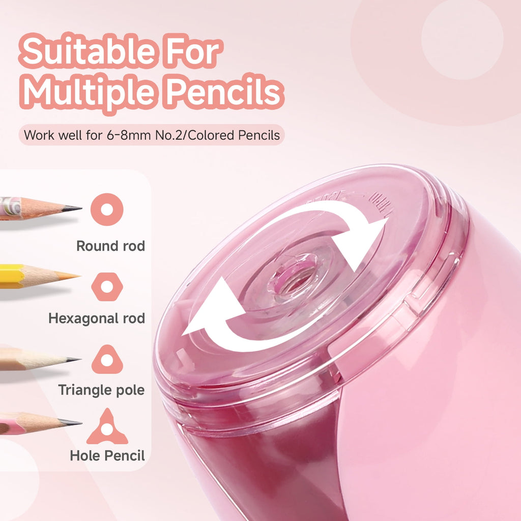 Eagle Electric Pencil Sharpener, Battery Powered, Large Shaving Holders, Carbon Steel Blades, Portable, Reusable and Replaceable Blade, Suitable for Home and Office use, Pink
