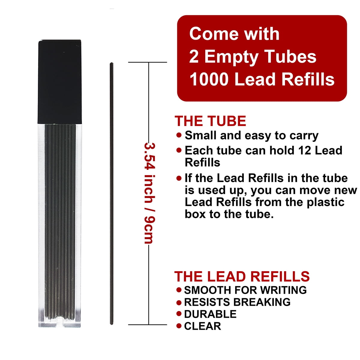 mivont 1000 X 0.7mm 2B Mechanical Pencil Refill Plastic Automatic Pencil Lead Black