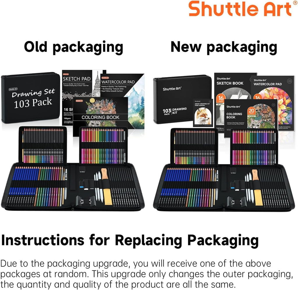 Shuttle Art 103 PCS Drawing Kit, Professional Drawing Supplies with Sketch, Charcoal, Colored, Graphite, Pastel Pencils & Sticks, Complete Drawing Tools and Paper Pads in Zipper Case