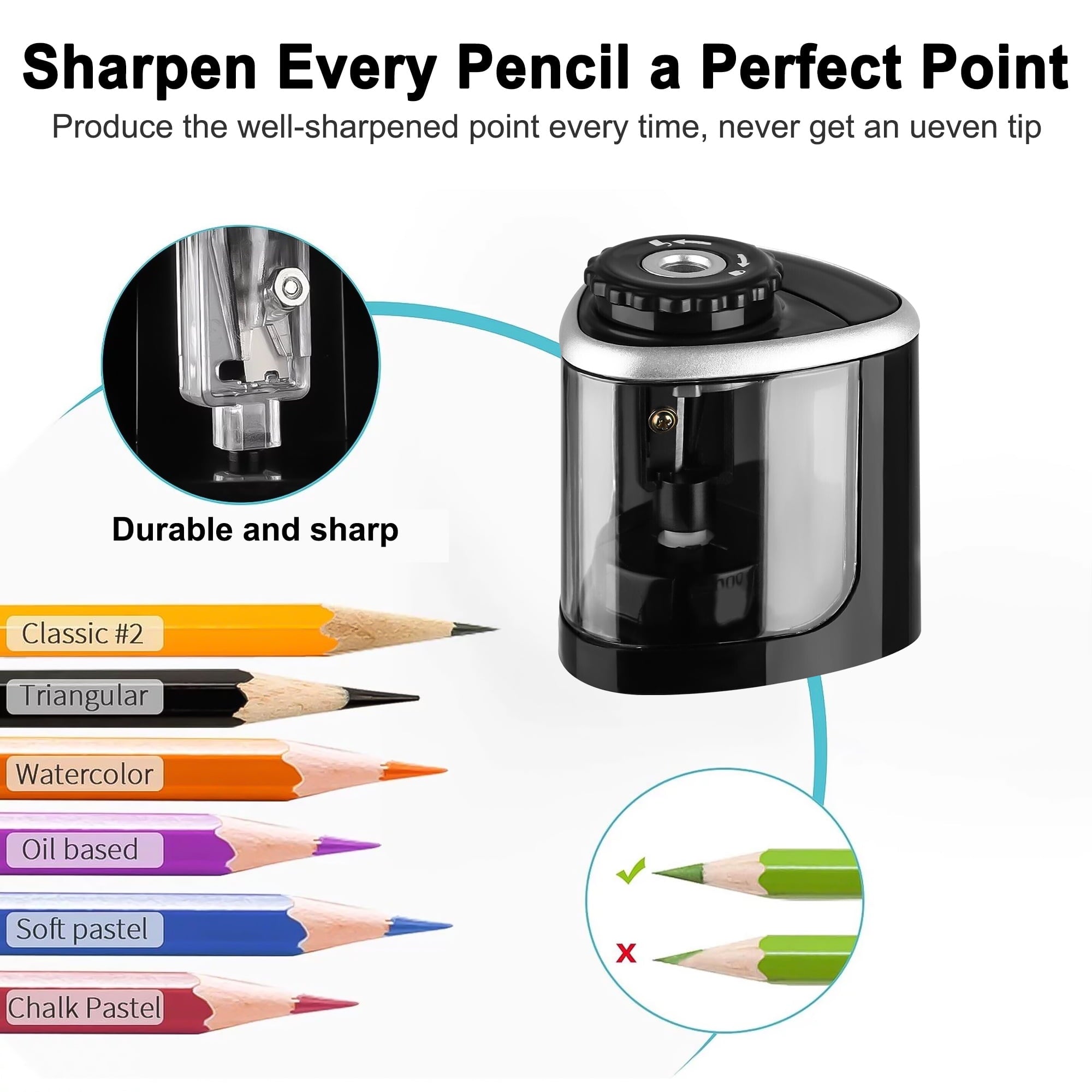 EEEkit Handheld Automatic Battery Operated Electric Pencil Sharpeners, Black