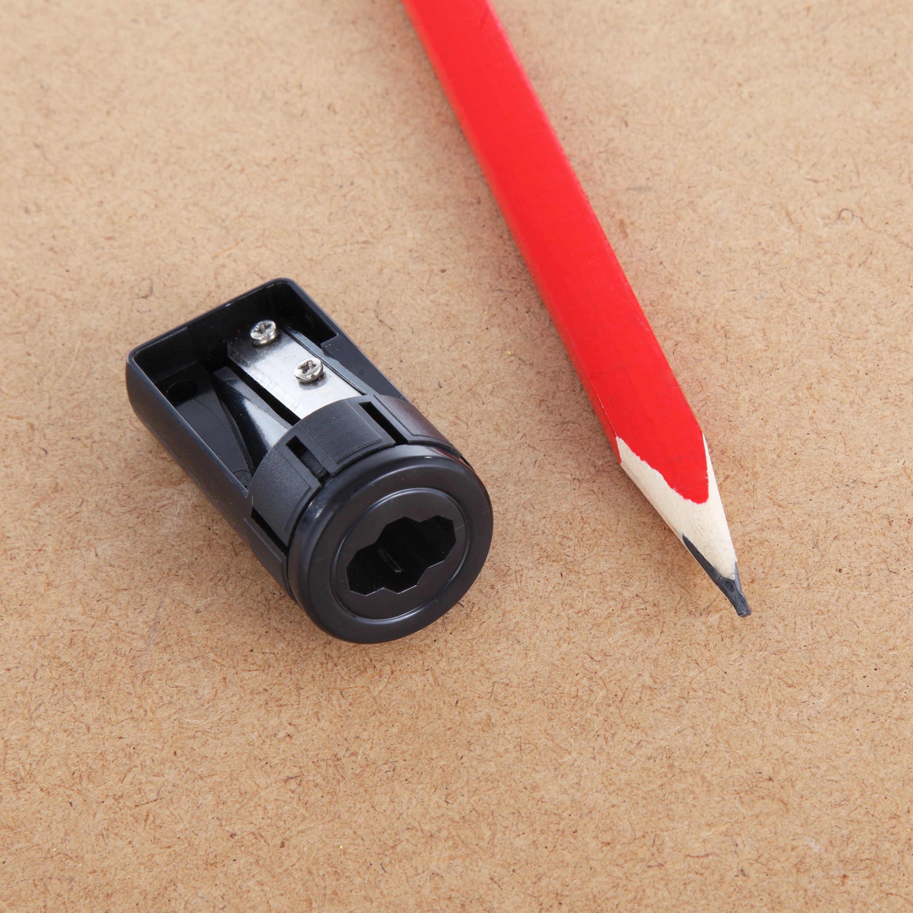 (4 pack) Hyper Tough Manual Pencil Sharpener for Carpenter Pencils with 1 Key Chain Hole, Black TR50133B