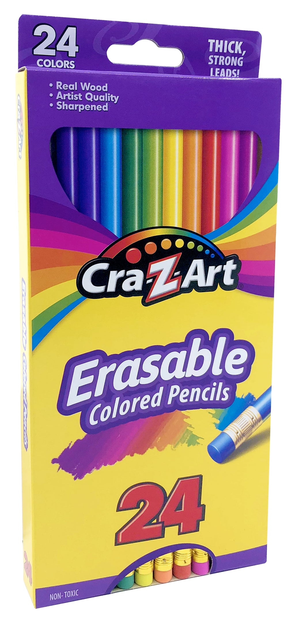 Cra-Z-Art Erasable Colored Pencils, 24 Pack, Beginner Child Ages 3 and up, School Supplies