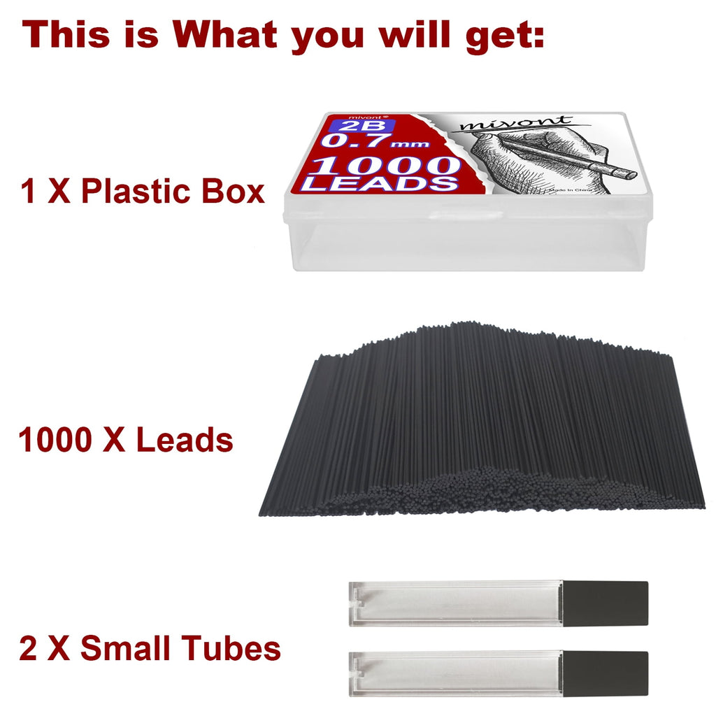 mivont 1000 X 0.7mm 2B Mechanical Pencil Refill Plastic Automatic Pencil Lead Black