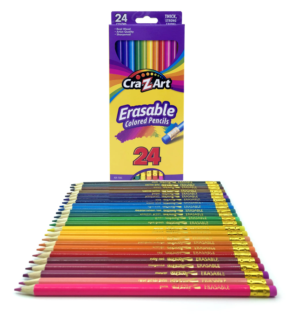 Cra-Z-Art Erasable Colored Pencils, 24 Pack, Beginner Child Ages 3 and up, School Supplies