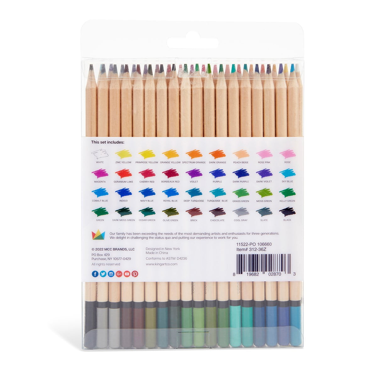 KINGART Soft Core Colored Pencils Set of 36 Unique Vibrant Colors