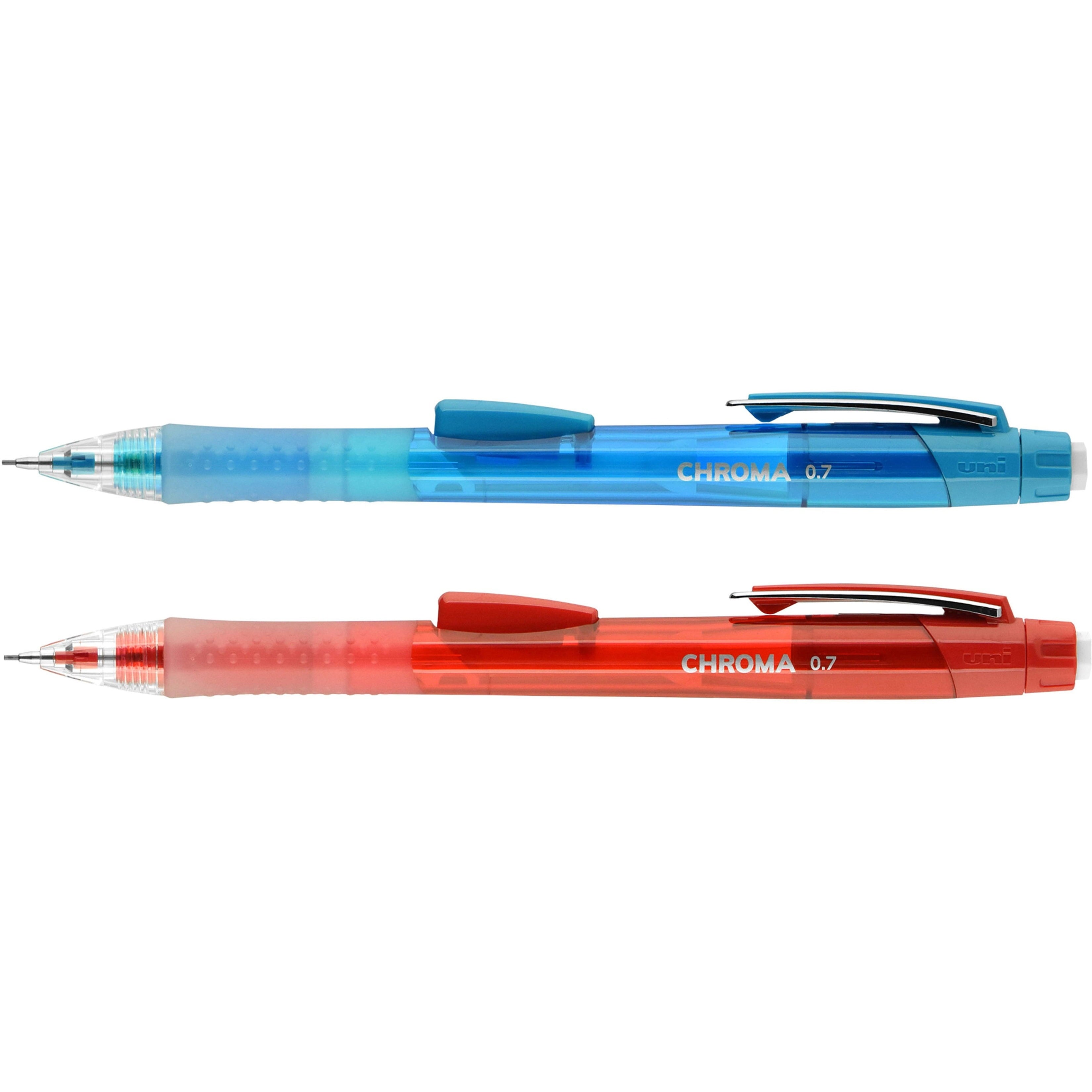 uni-ball CHROMA Mechanical Pencils HB, #2 Lead - 0.7 mm Lead Diameter - Red Lead - Light Blue, Red Barrel - 2 / Pack
