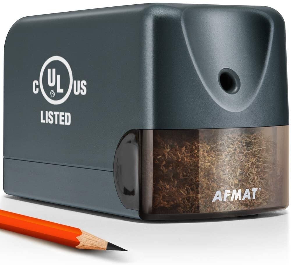 AFMAT Heavy Duty Electric Pencil Sharpener for 6.5-8mm No.2/Colored, UL Listed Professional Pencil Sharpener w/Stronger Helical Blade, for Classroom,Black, New