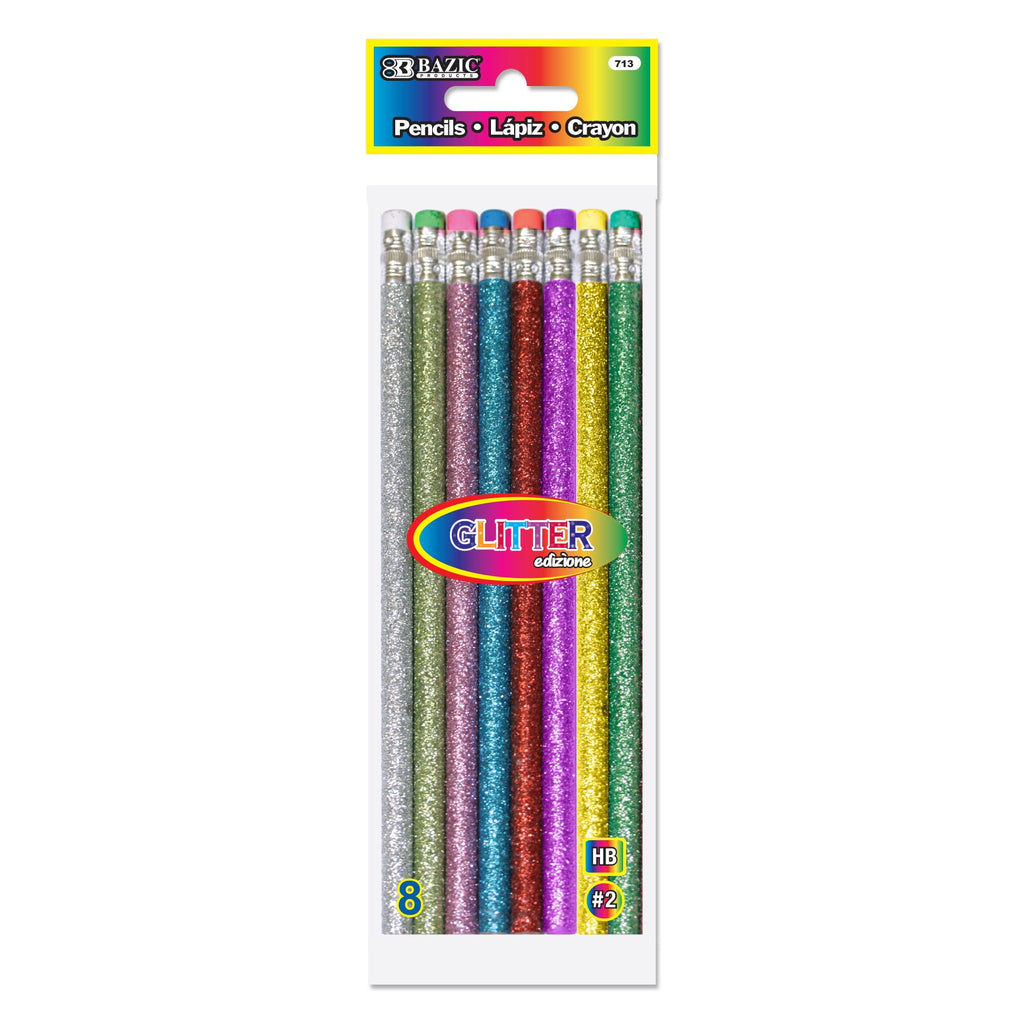 BAZIC Glitter Metallic Pencils, Latex Free Eraser, (8/Pack), 1-Pack