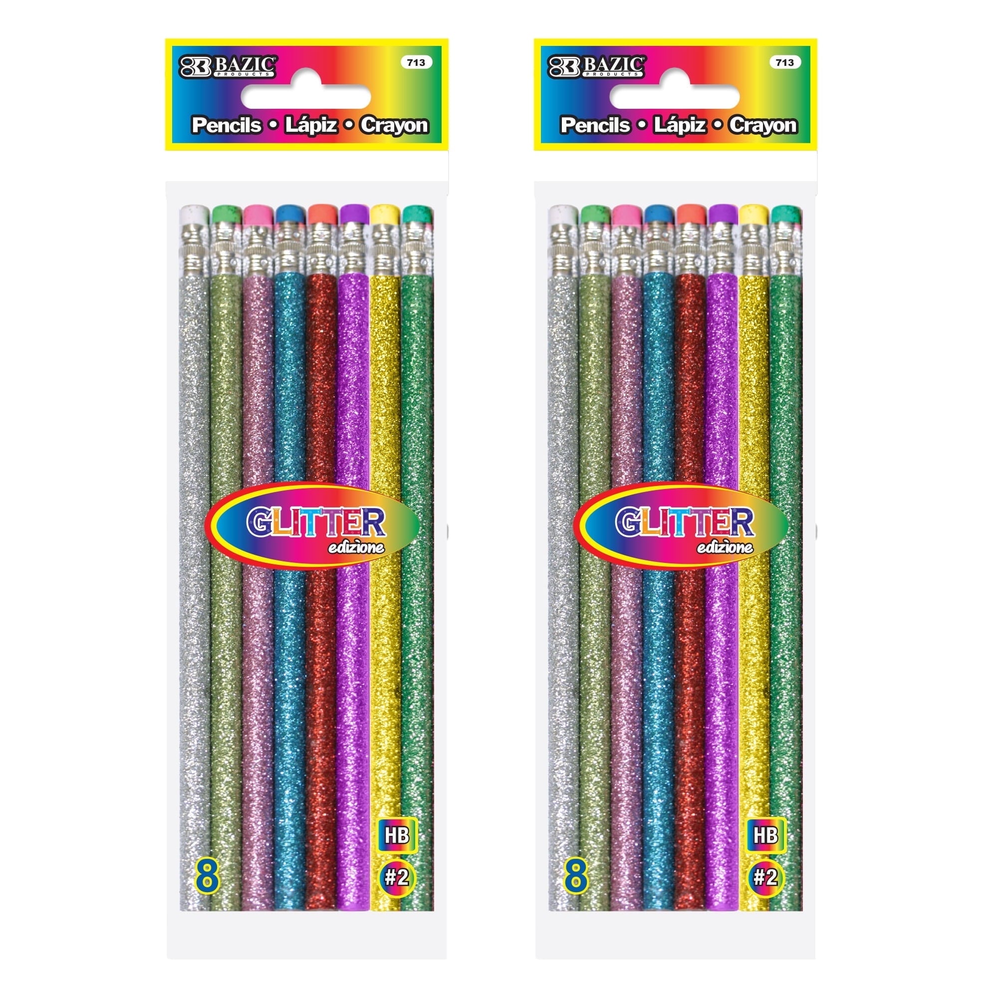 BAZIC Glitter Metallic Pencils, Latex Free Eraser, (8/Pack), 1-Pack