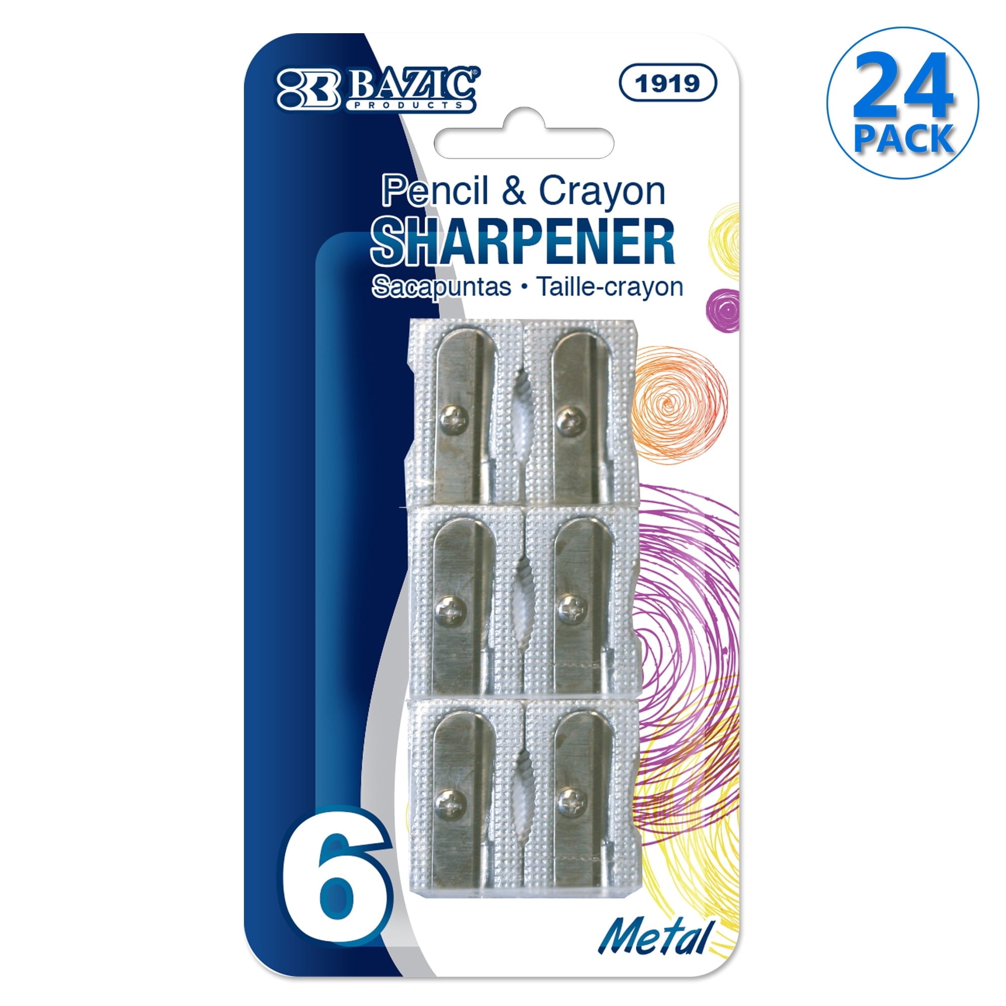 BAZIC Pencil Sharpener Metal Silver Single Hole Blade, (6/Pack), 1-Pack