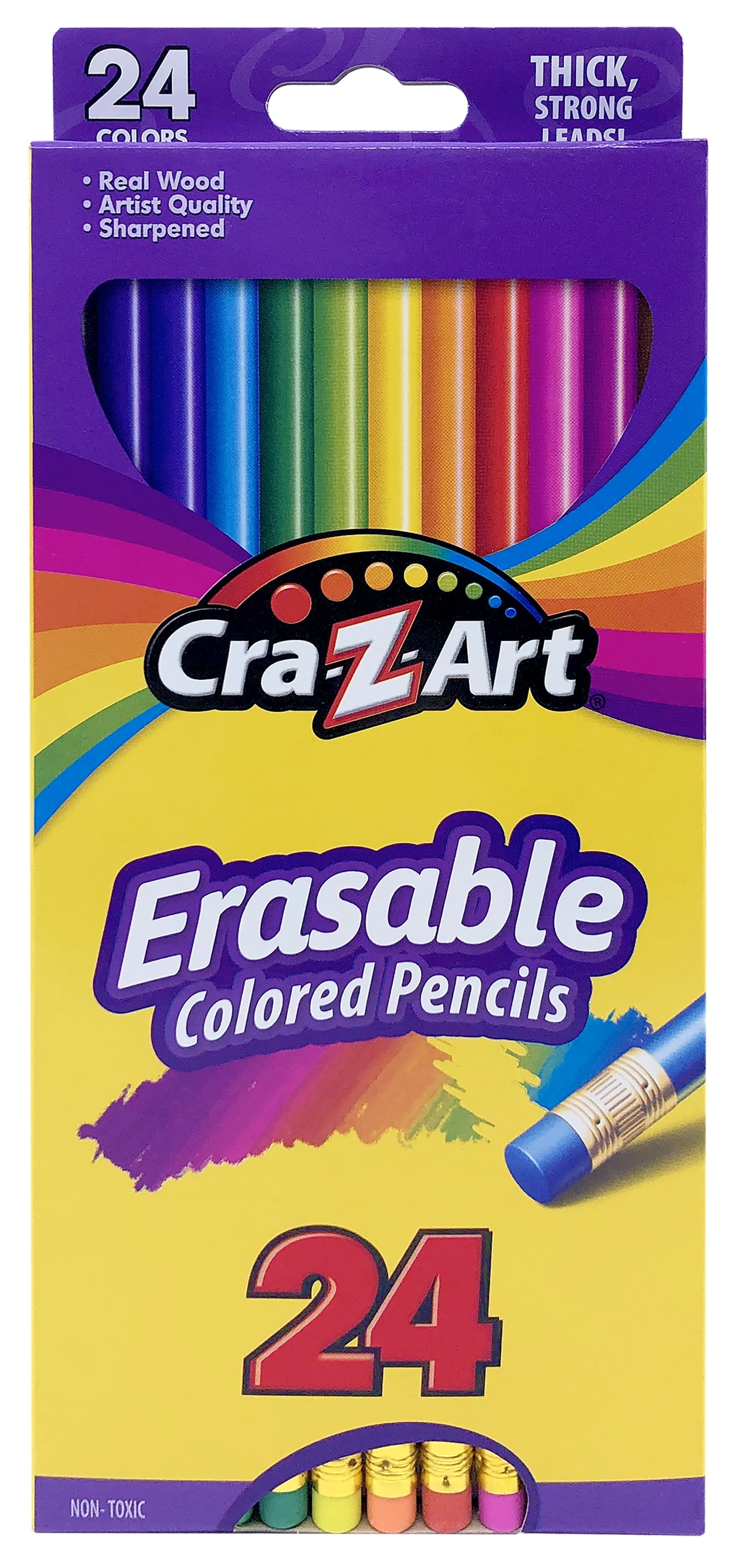 Cra-Z-Art Erasable Colored Pencils, 24 Pack, Beginner Child Ages 3 and up, School Supplies
