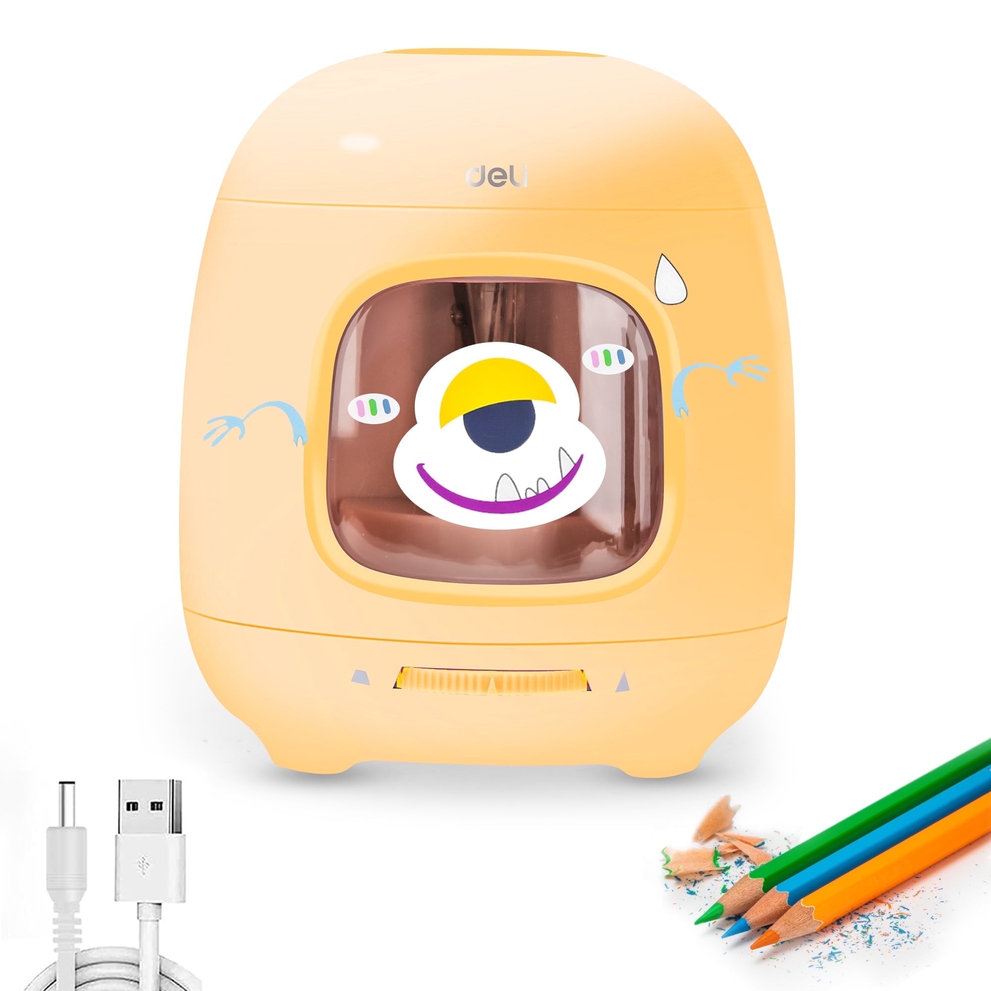 Deli Electric Pencil Sharpener,Suitable for No.2 Pencils Colored Pencils, USB & Battery Operated, Yellow