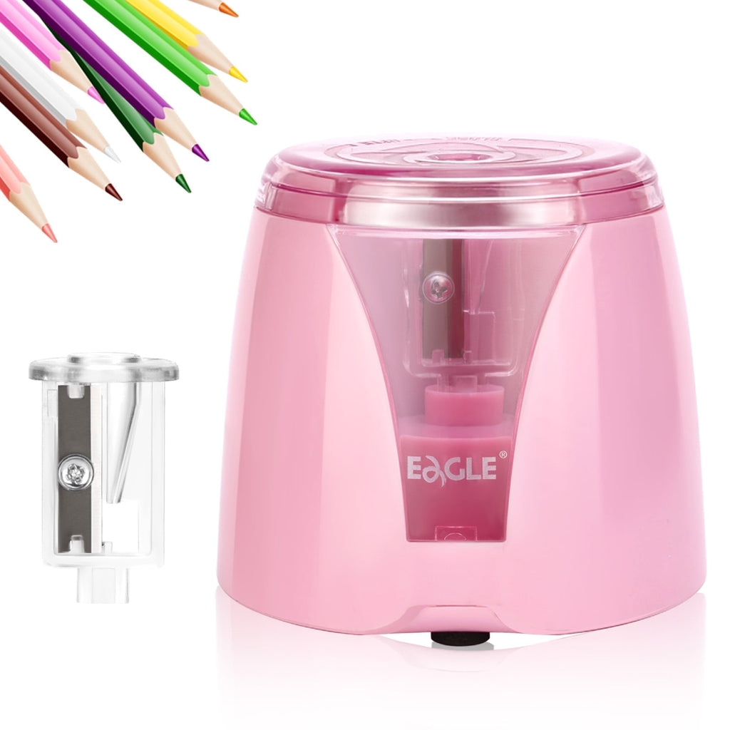 Eagle Electric Pencil Sharpener, Battery Powered, Large Shaving Holders, Carbon Steel Blades, Portable, Reusable and Replaceable Blade, Suitable for Home and Office use, Pink
