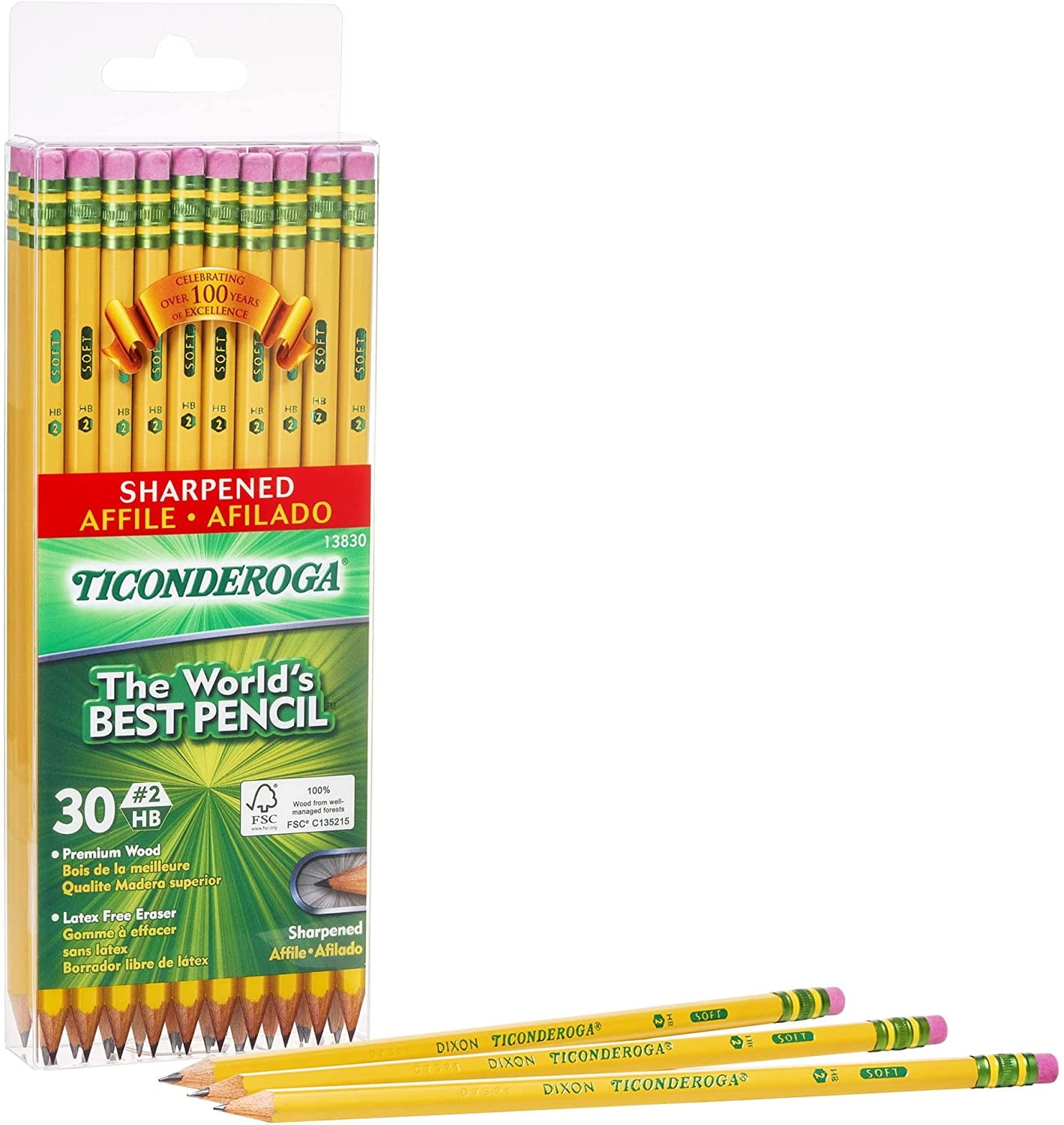 Pencils, Wood-Cased, Pre-Sharpened, Graphite #2 HB Soft, Yellow, 30-Pack (X13830)