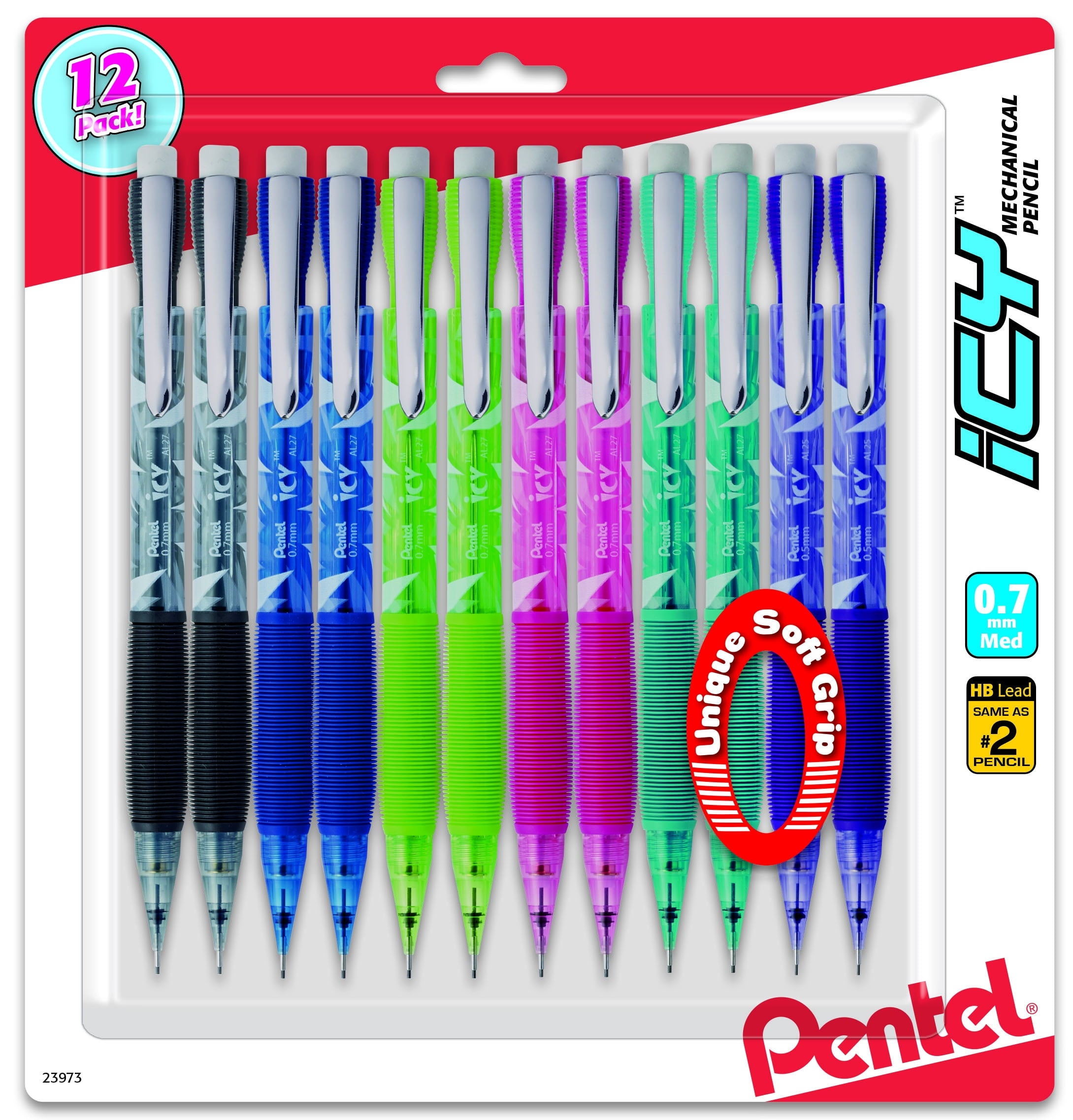 Pentel ICY (0.7mm) Mechanical Pencil, Assorted Barrels, 12-Pk