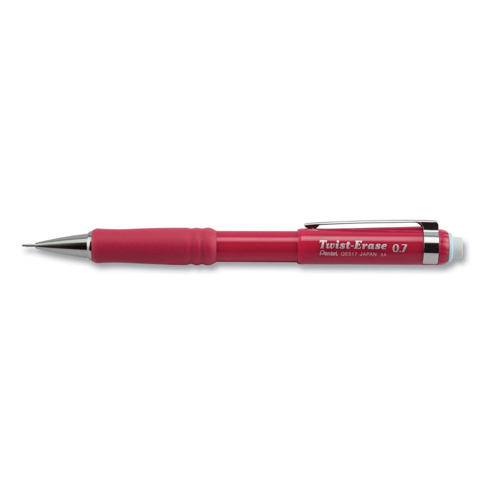 Pentel QE517B Twist-Erase III 0.7 millimeter HB (#2) Mechanical Pencil - Black Lead/Red Barrel