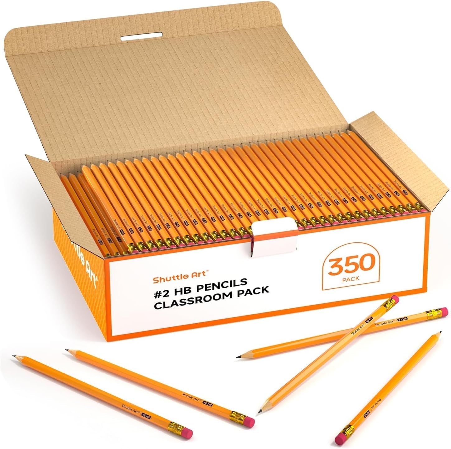 Wood-Cased #2 HB Pencils, Shuttle Art 350 Pack Sharpened Yellow Pencils with Erasers, Bulk Pack Graphite Pencils for Writhing, Drawing and Sketching