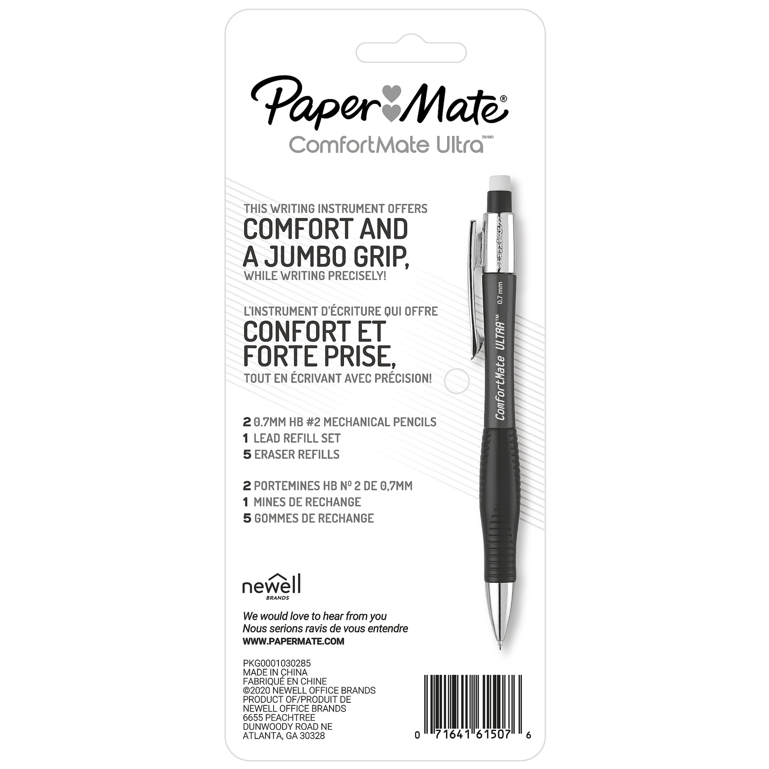 Paper Mate Comfort Mate Ultra Mechanical Pencil Set, 0.7mm, HB #2, Assorted Colors, 4 Count