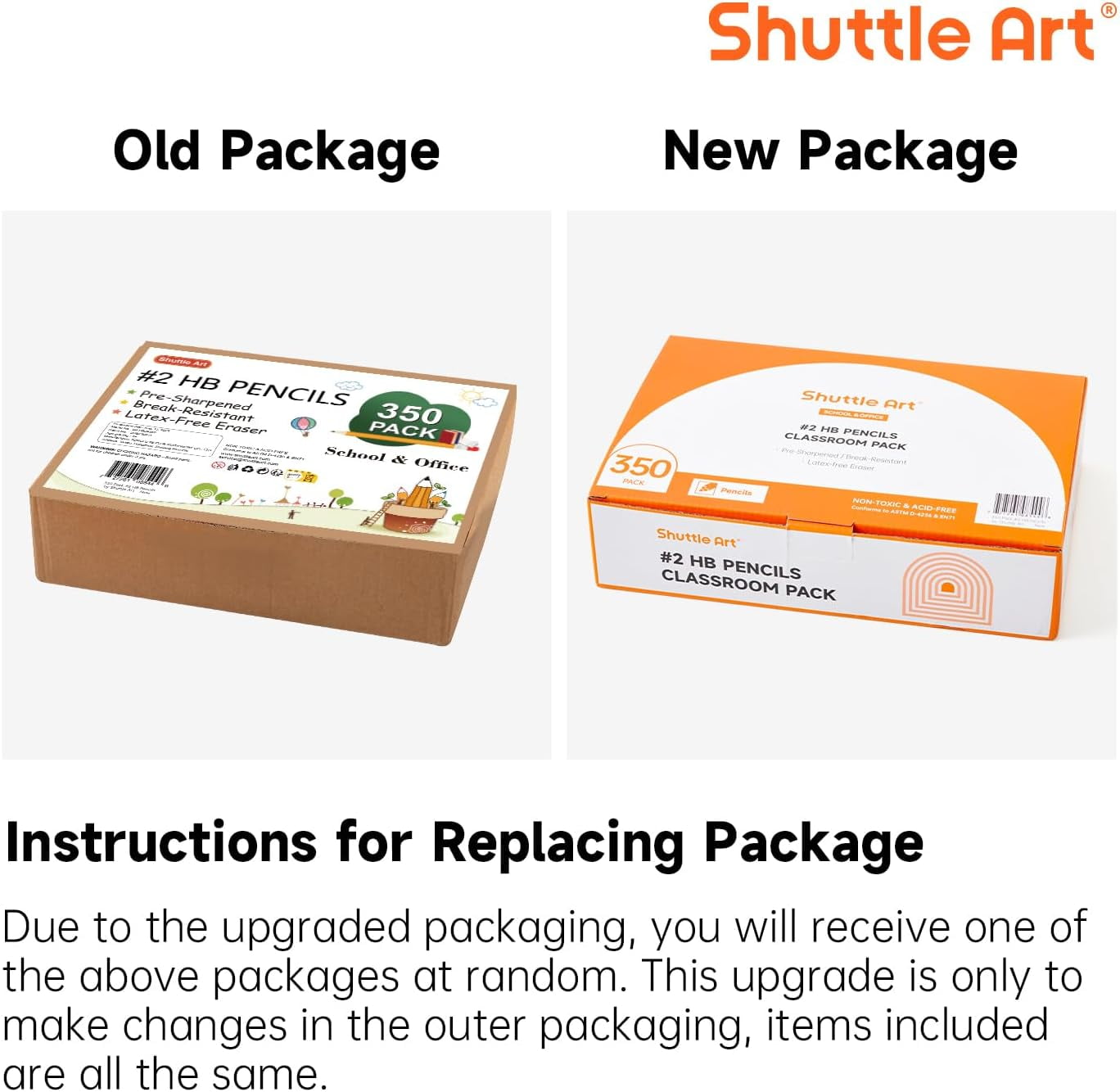 Wood-Cased #2 HB Pencils, Shuttle Art 350 Pack Sharpened Yellow Pencils with Erasers, Bulk Pack Graphite Pencils for Writhing, Drawing and Sketching