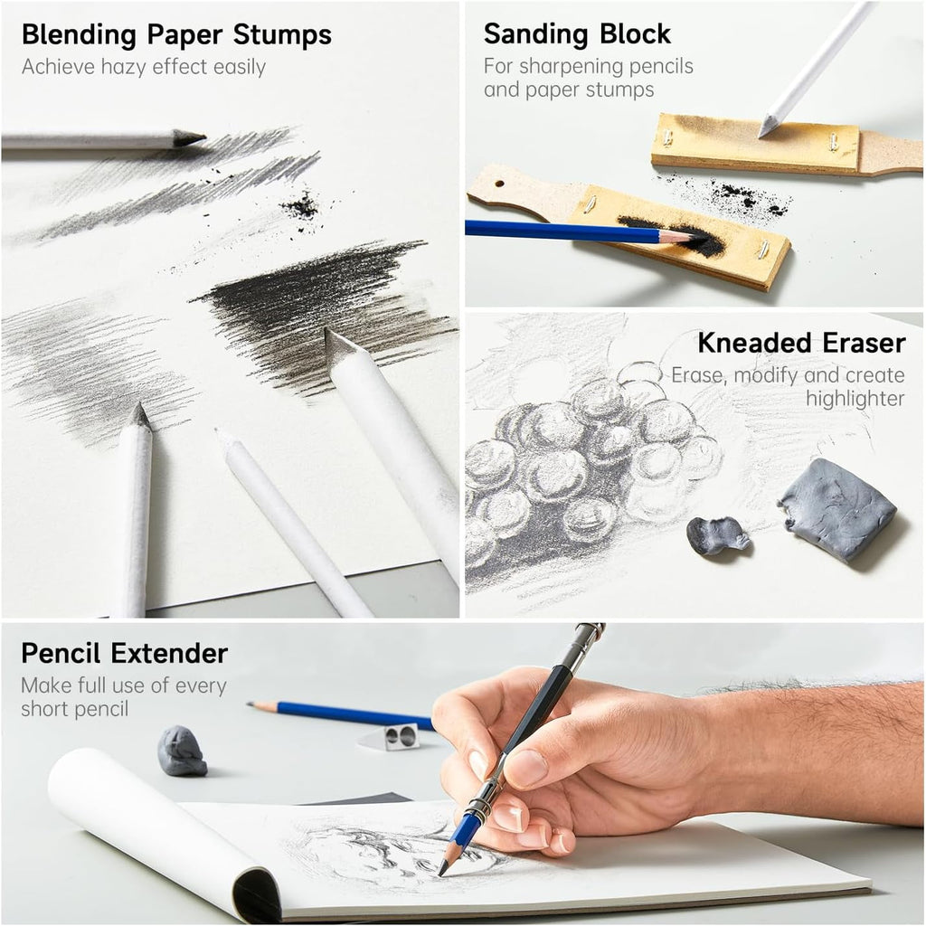 Shuttle Art 103 PCS Drawing Kit, Professional Drawing Supplies with Sketch, Charcoal, Colored, Graphite, Pastel Pencils & Sticks, Complete Drawing Tools and Paper Pads in Zipper Case