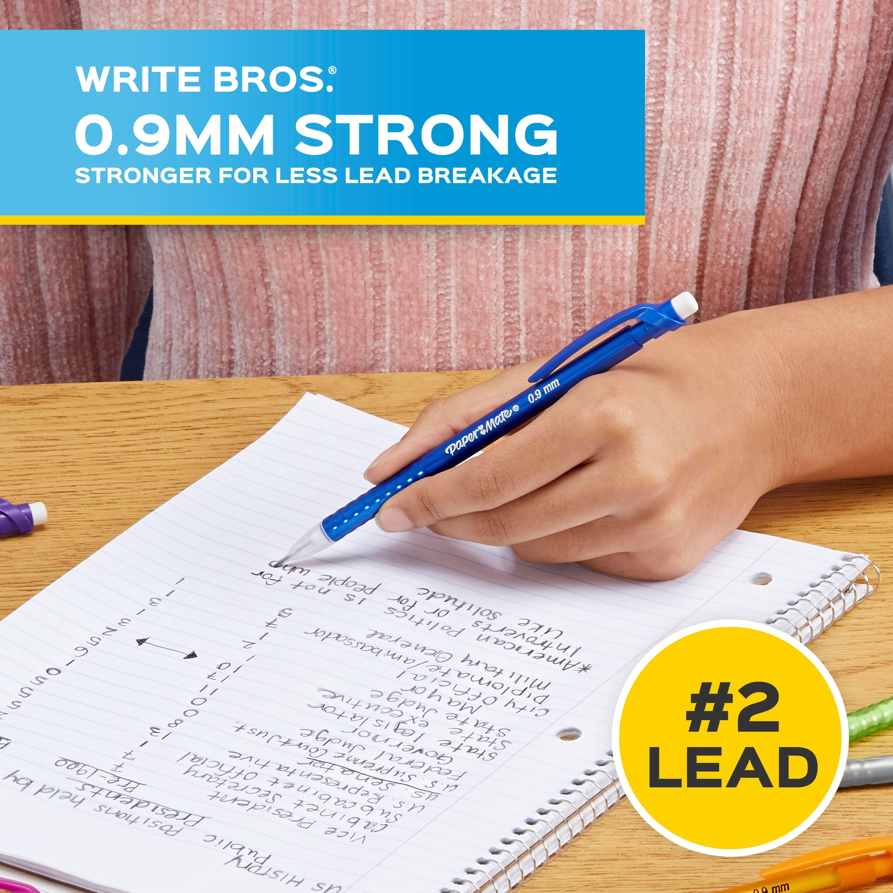 Paper Mate Mechanical Pencils, Write Bros. Strong #2 Pencil for Less Lead Breakage, 0.9 mm, 12 Count