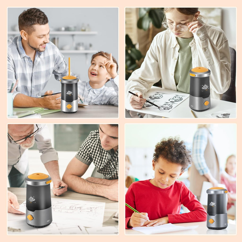 Deli Electric Pencil Sharpener, Fully Automatic Auto in & Out, Rechargeable Hands-Free Pencil Sharpener for 6.9-10.8mm, Home, Classroom, Battery Operate, Spaceship Styling