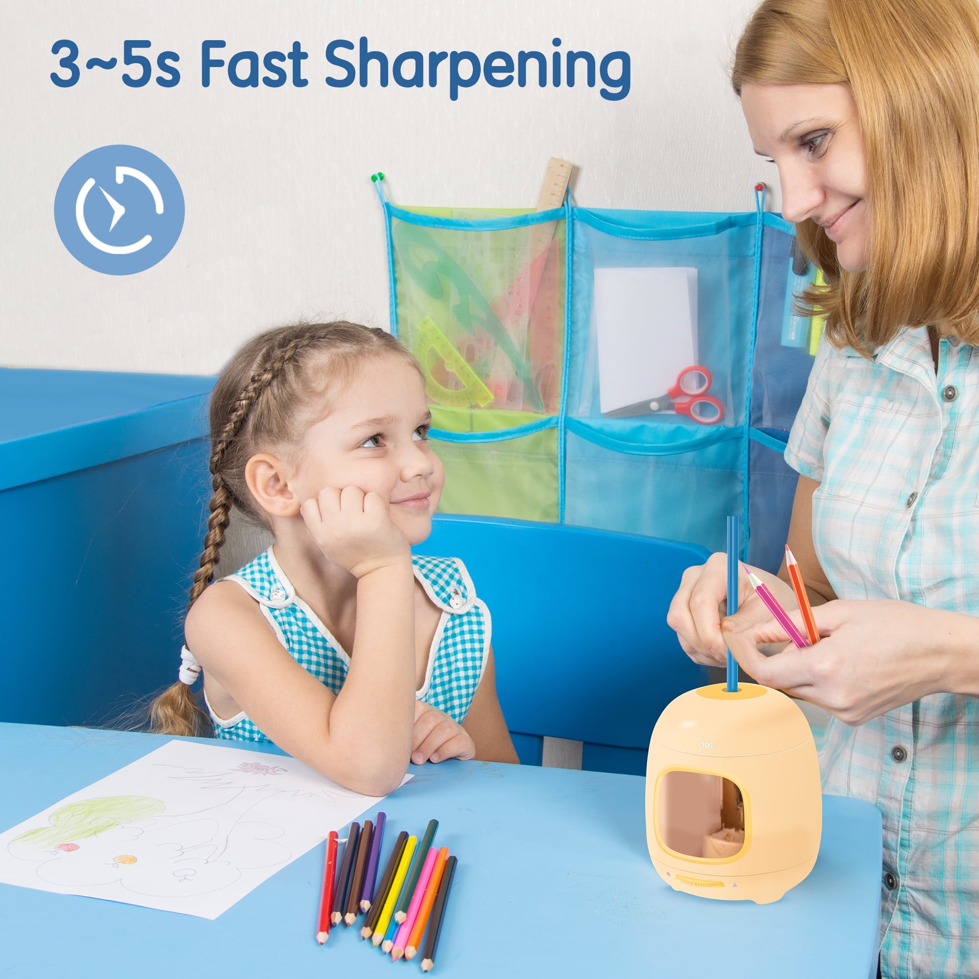 Deli Electric Pencil Sharpener,Suitable for No.2 Pencils Colored Pencils, USB & Battery Operated, Yellow