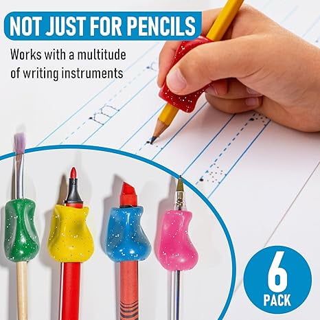 The Pencil Grip Glitter Pencil Grippers 6 Pcs, Pencil Grips for Handwriting, Ergonomic Pen Grip for Righties & Lefties, Pencil Holder for All Ages, Writing Tool with Finger Cushion