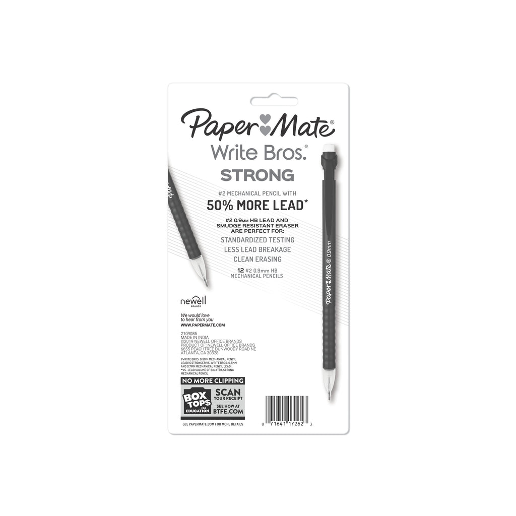 Paper Mate Mechanical Pencils, Write Bros. Strong #2 Pencil for Less Lead Breakage, 0.9 mm, 12 Count