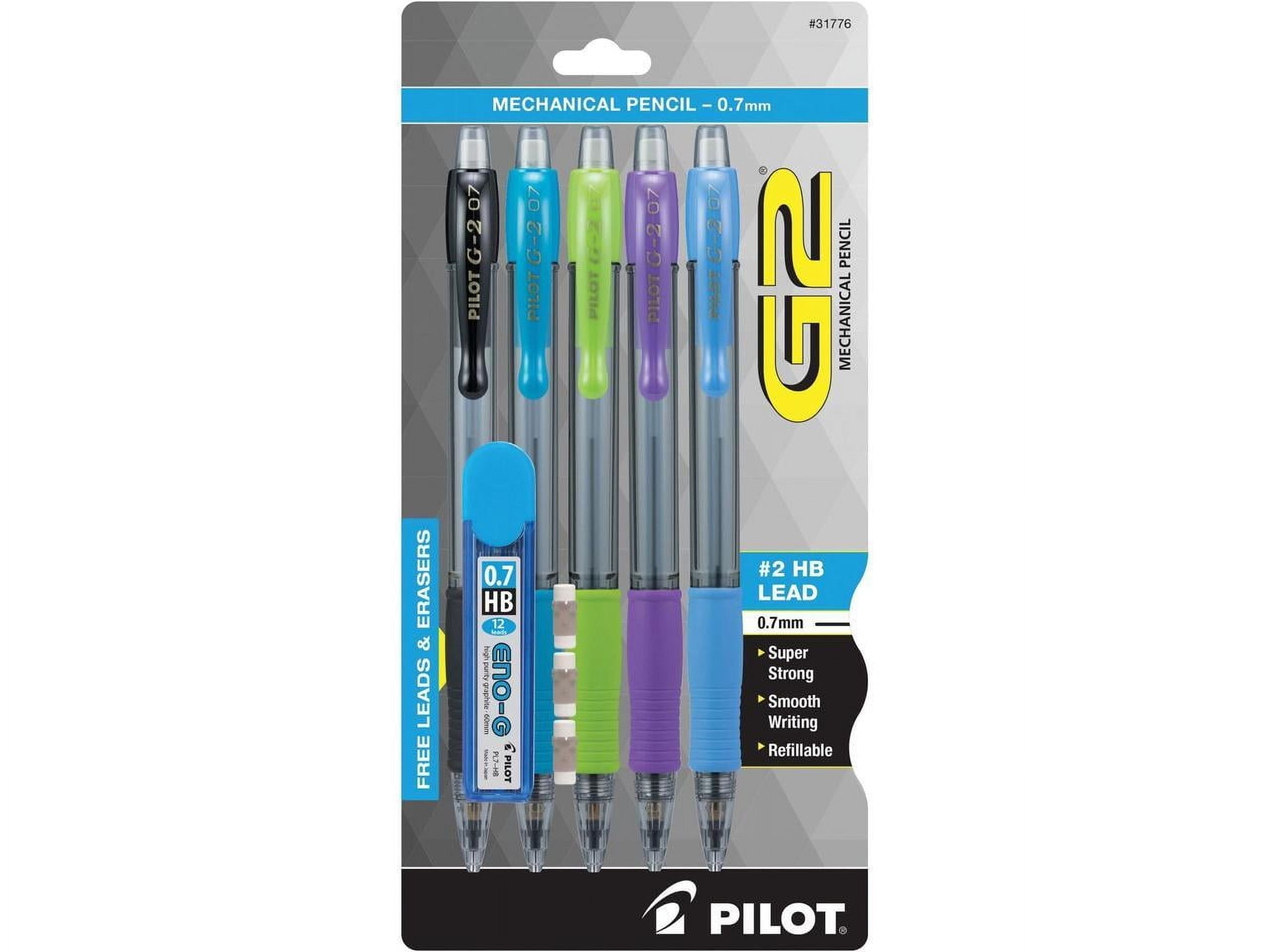 G2 Mechanical Pencil 0.7 mm, HB 2.5, Black Lead, Assorted Barrel Colors, 5 Count